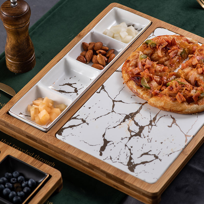 Restaurant pizza snack plate square ceramic plate creative gold pattern Western steak plate