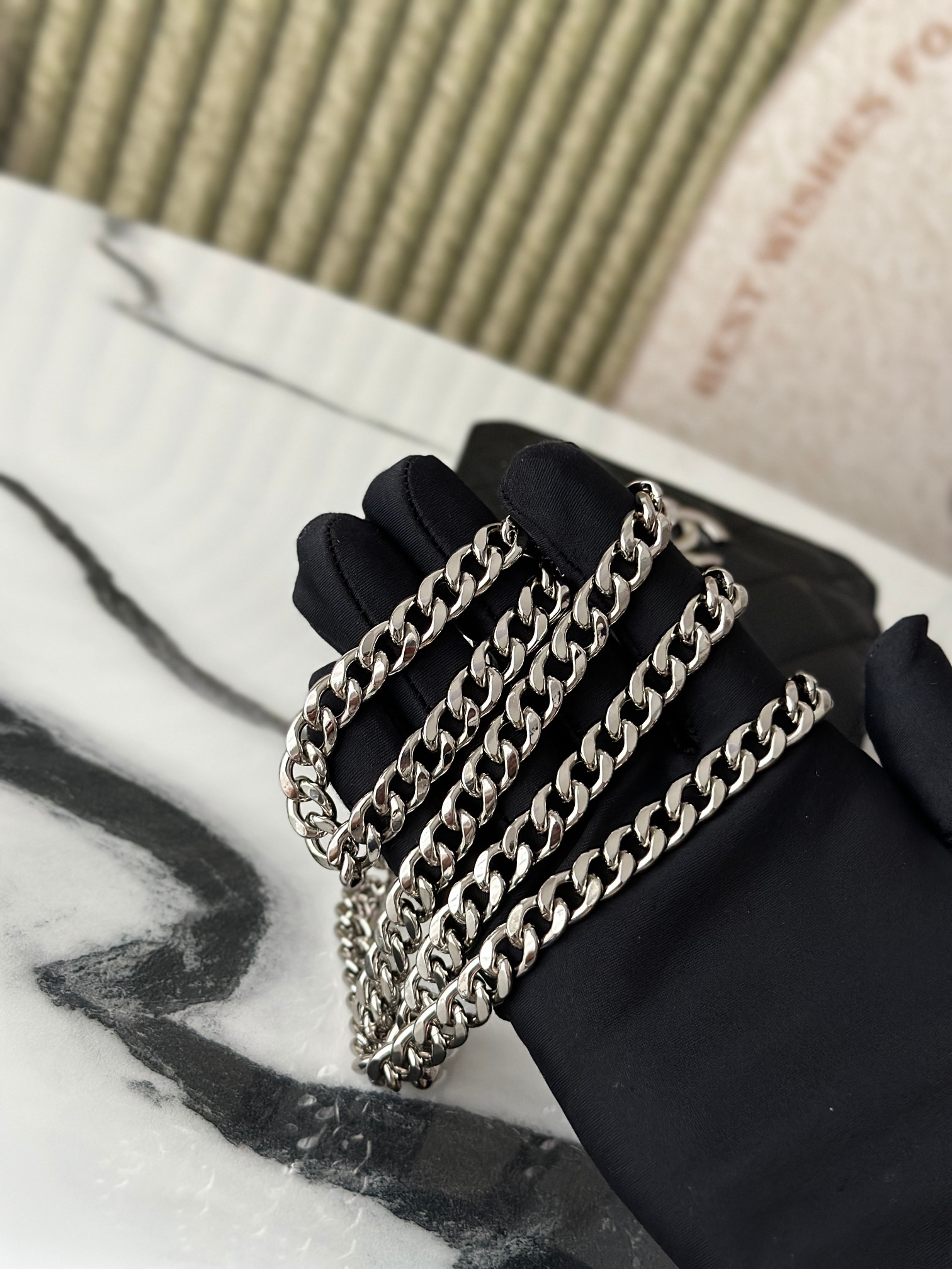 Mini Classic Flap with Chain Top Handle in Black Quilted Caviar Leather with Silver-Tone Hardware - Mocuir