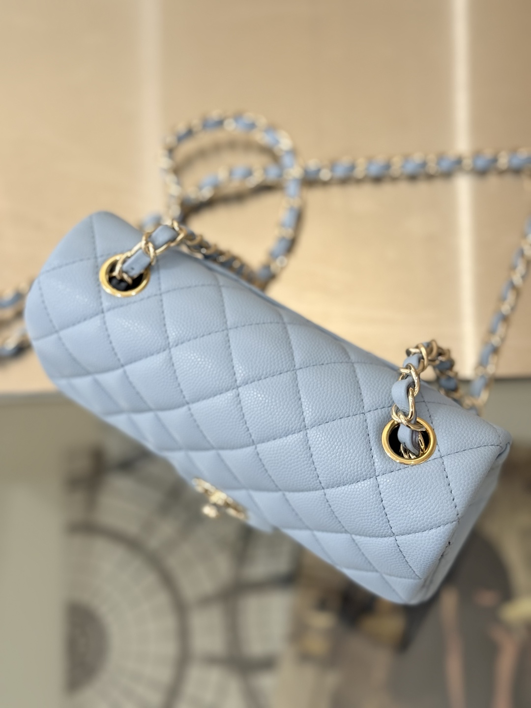 Mini Classic Flap Handbag（Creamy Blue） - Mocuir