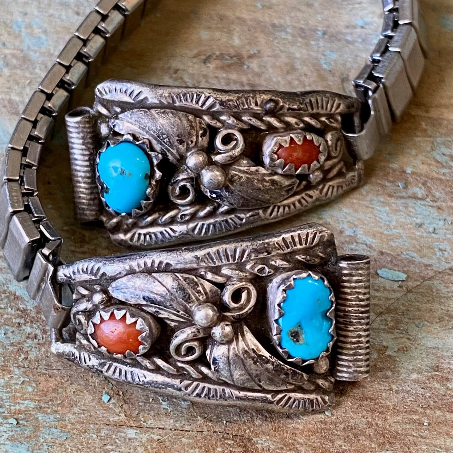 Vintage Sterling Silver Turquoise Watch Band Plates