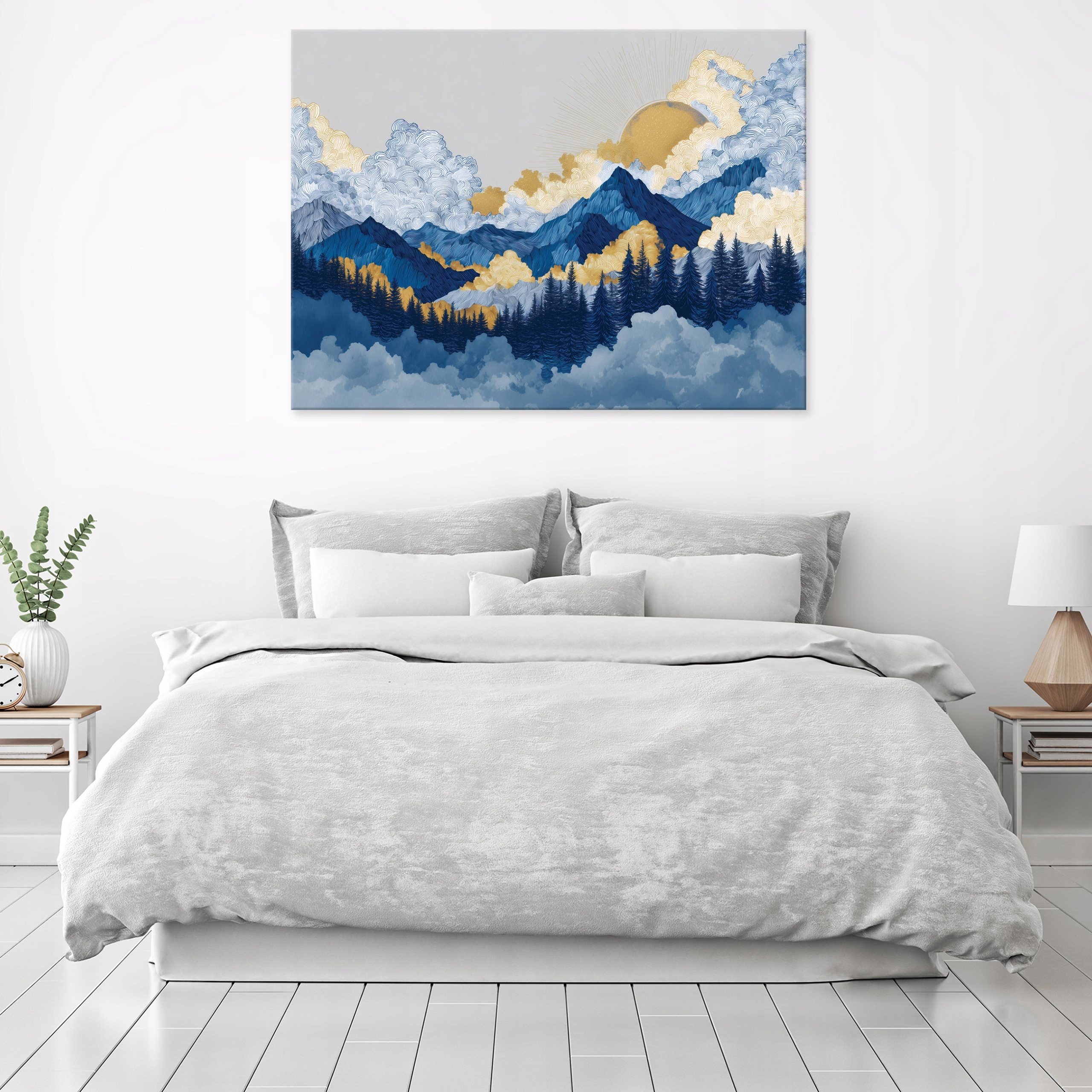 Watercolor painting of a mountain forest landscape for a bedroom or living room on canvas, 40x30
