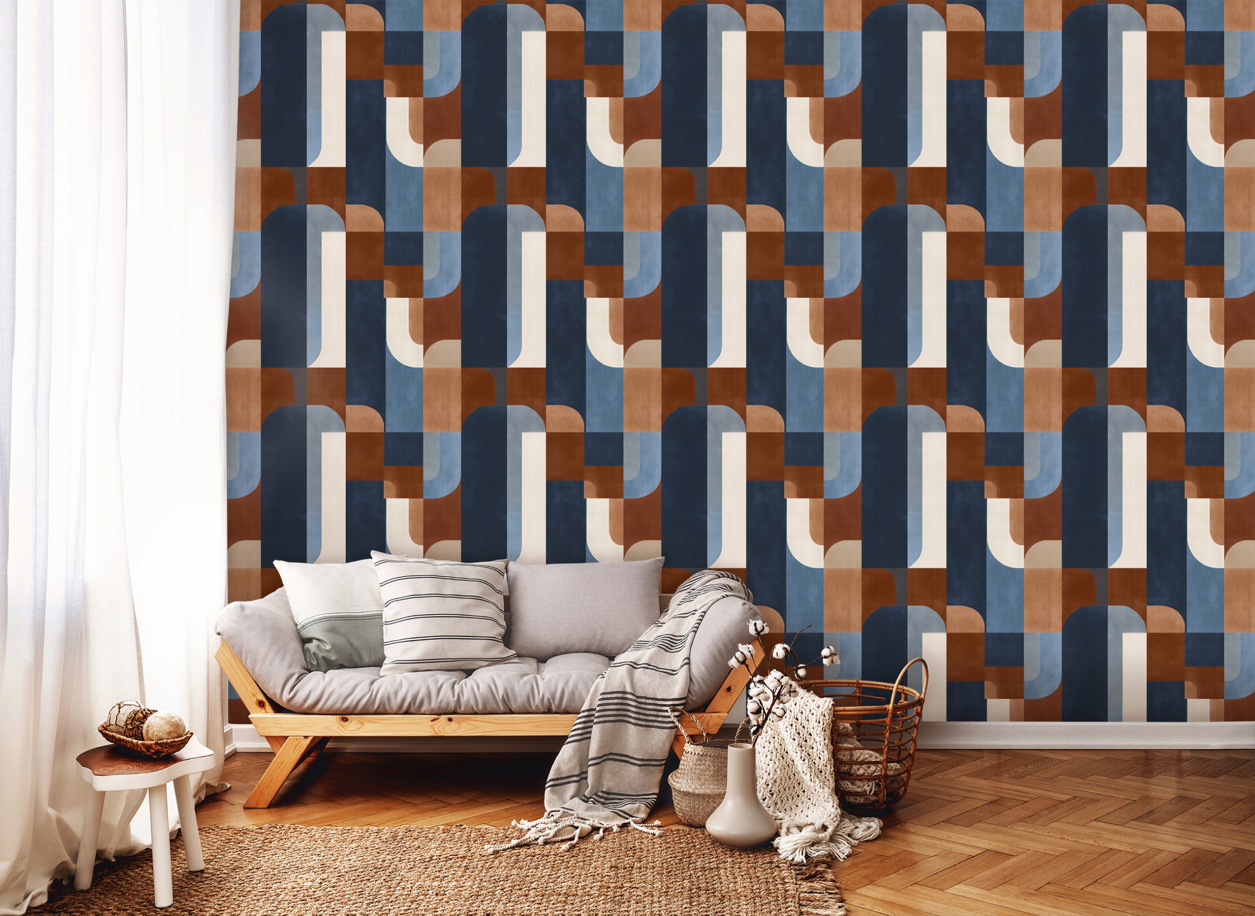 Art Deco wallpaper, geometric abstraction, non-woven wallpaper, living room, bedroom