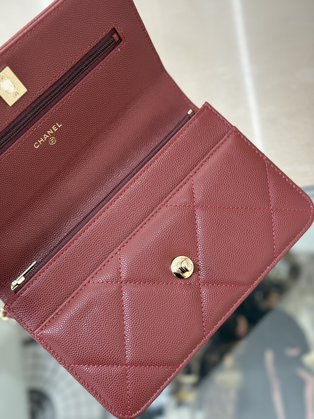 Classic Wallet On Chain with Top Handle（Burgundy） - Mocuir