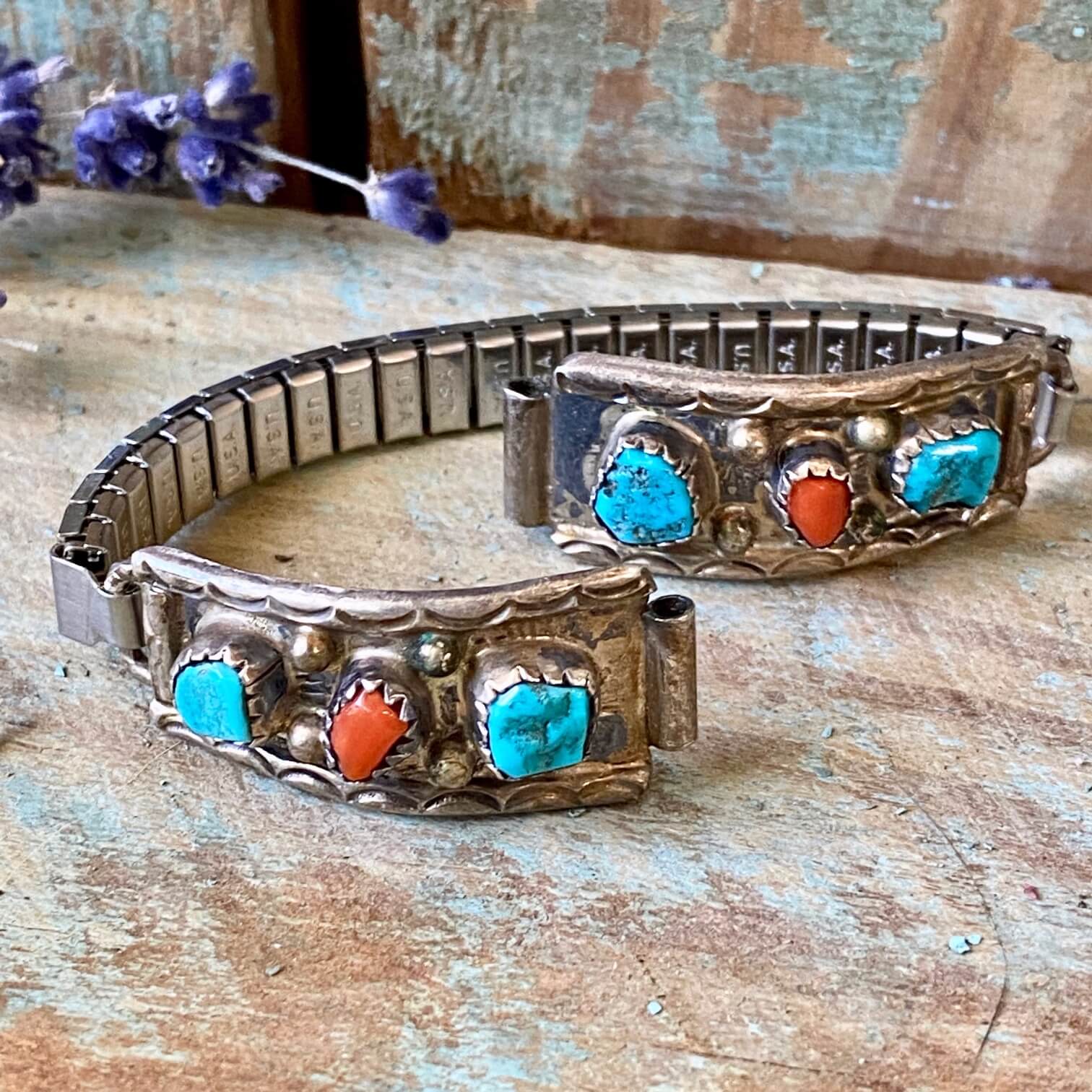 Vintage Sterling Silver Turquoise Watch Band Plates
