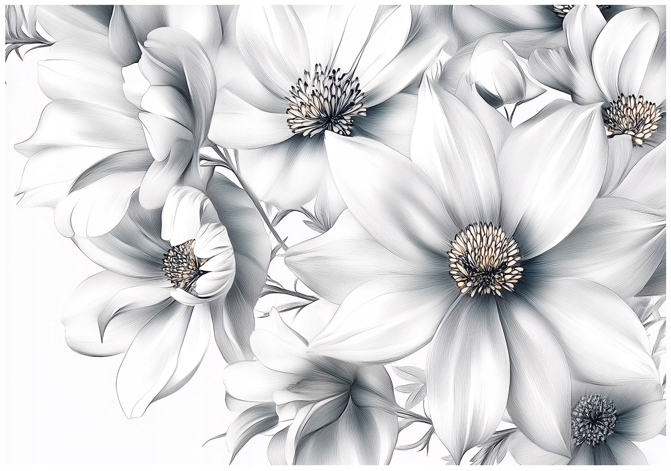 White 3D flower wall mural for bedroom or living room, non-woven wallpaper,