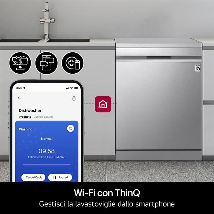 LG - Lavastoviglie DF375HVS Classe A 14 coperti-Argento