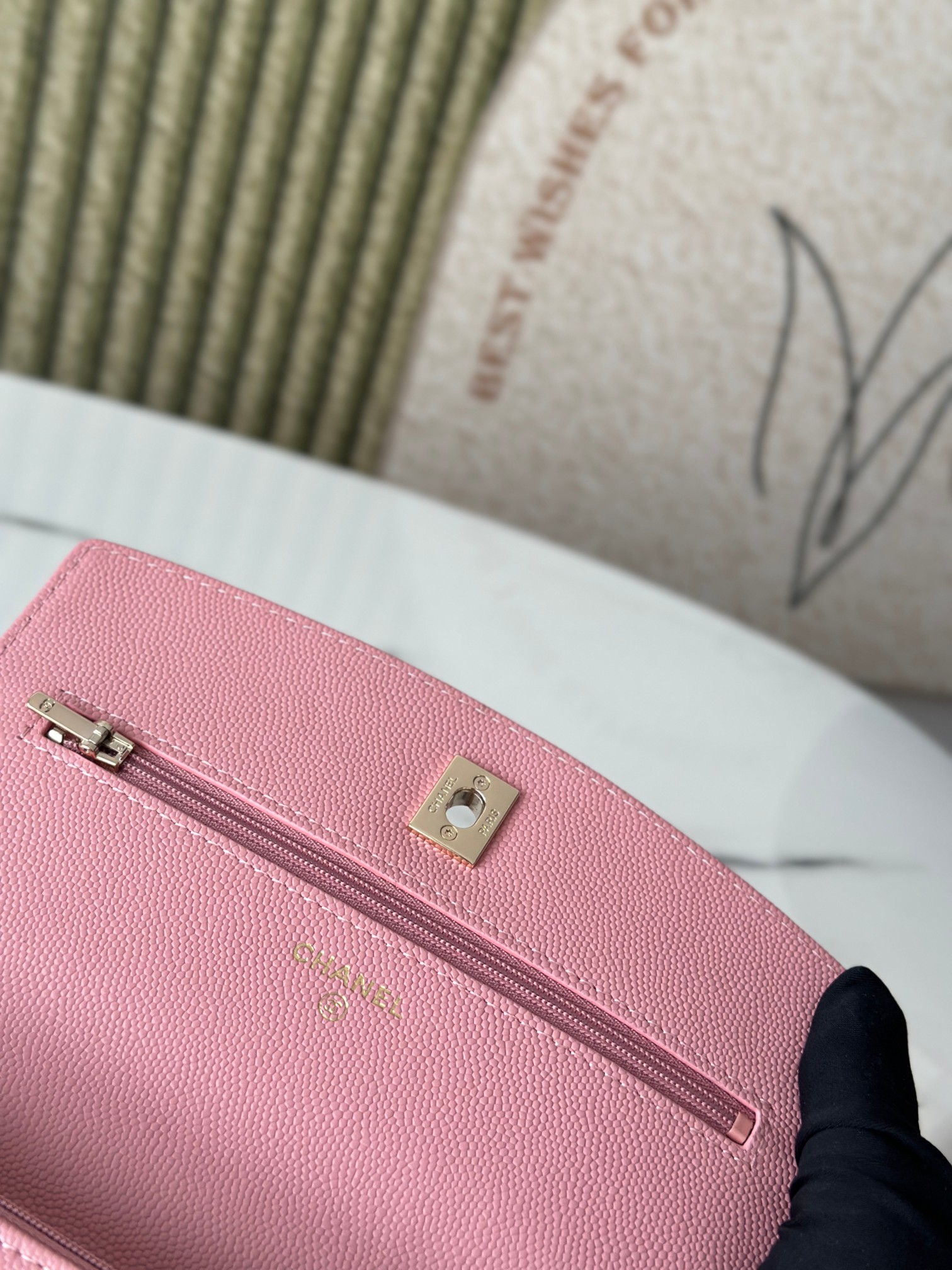 Classic Flap Mini Bag with Top Handle in Sakura Pink Caviar Leather with Light Gold Hardware (Model AP3341) - Mocuir