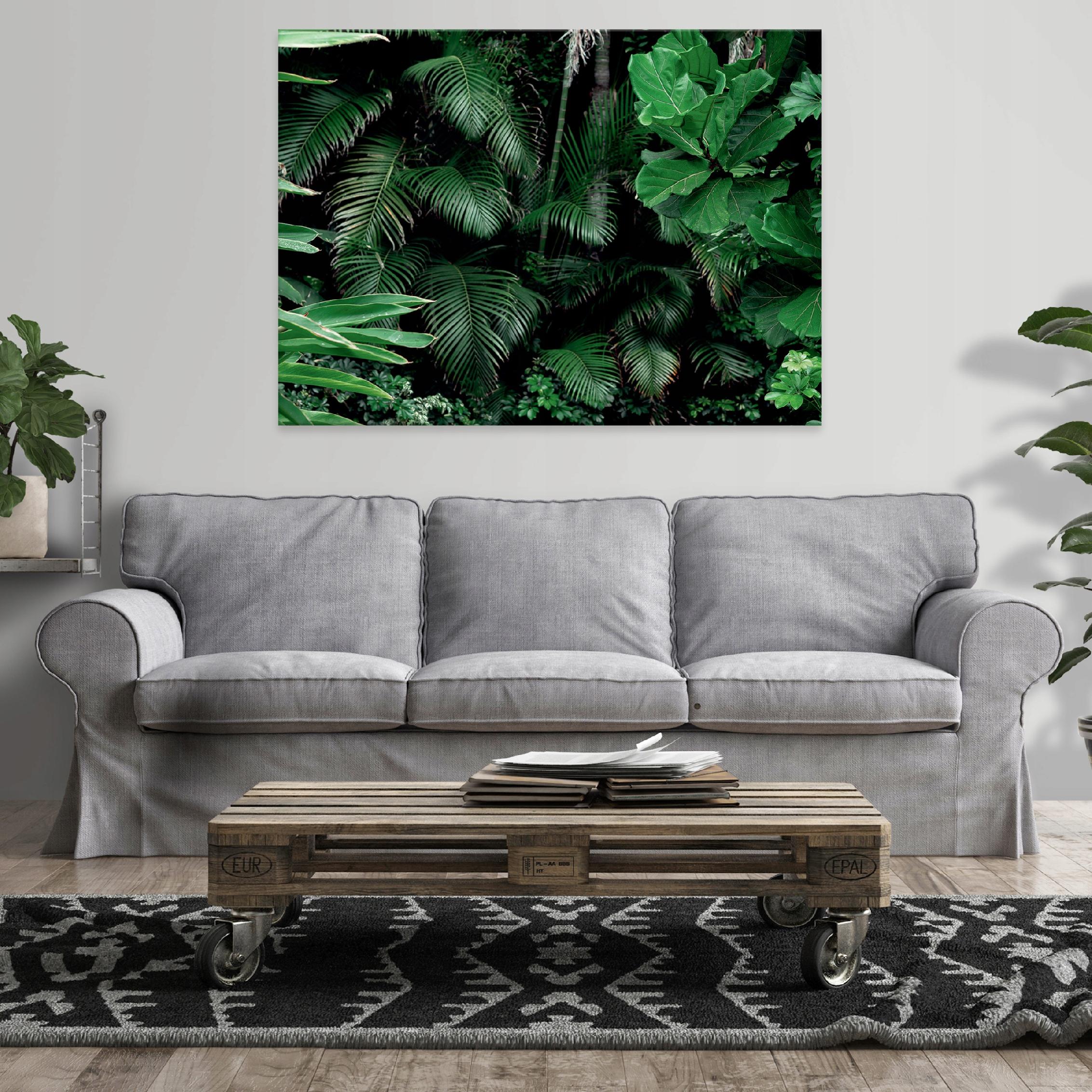 Canvas painting of green jungle leaves, 60x40