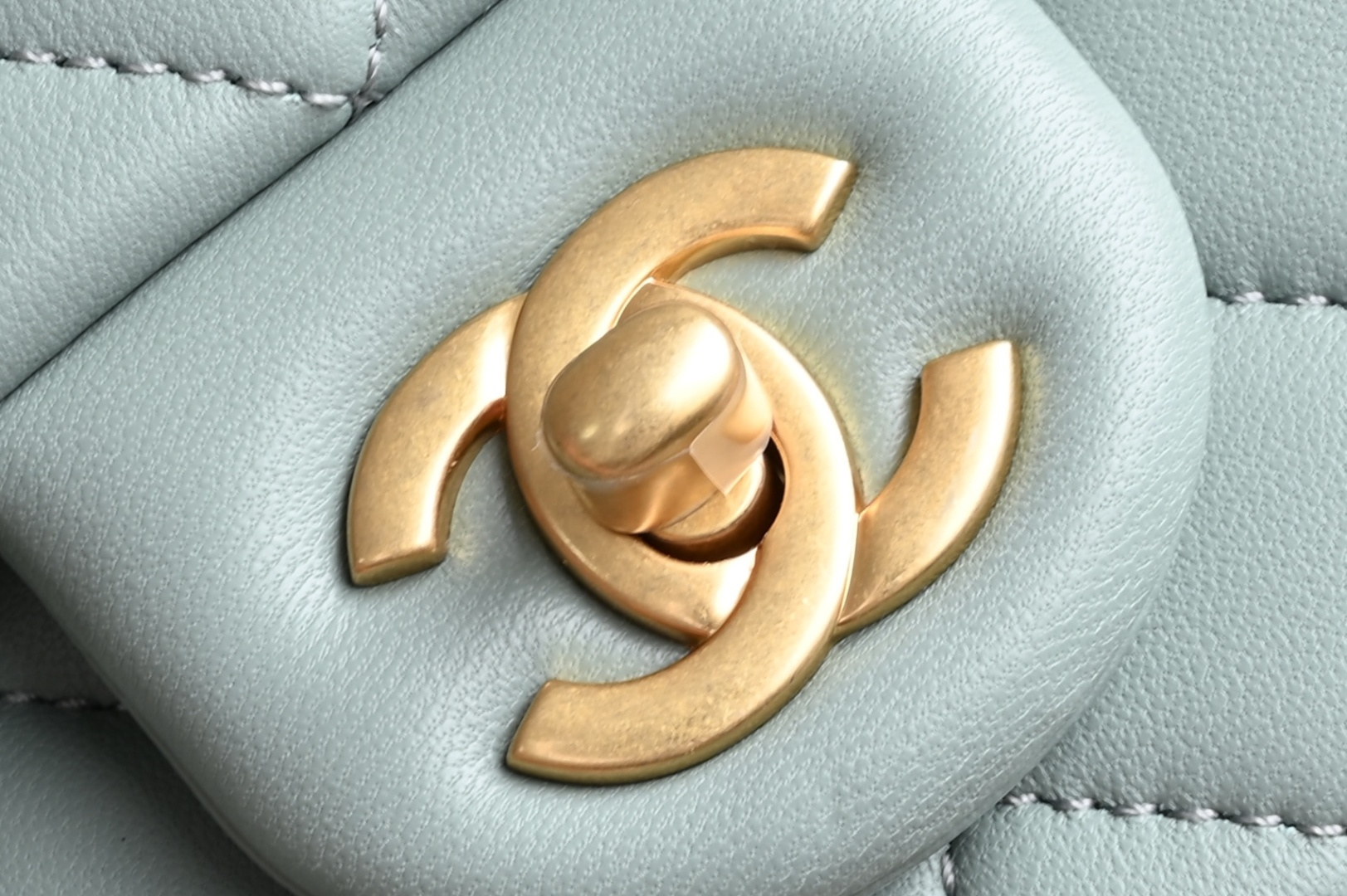 Classic Flap Large Mini with Adjustable Ball Chain in Mint Green Lambskin with Light Gold-Tone Hardware (Model AS1787) - Mocuir