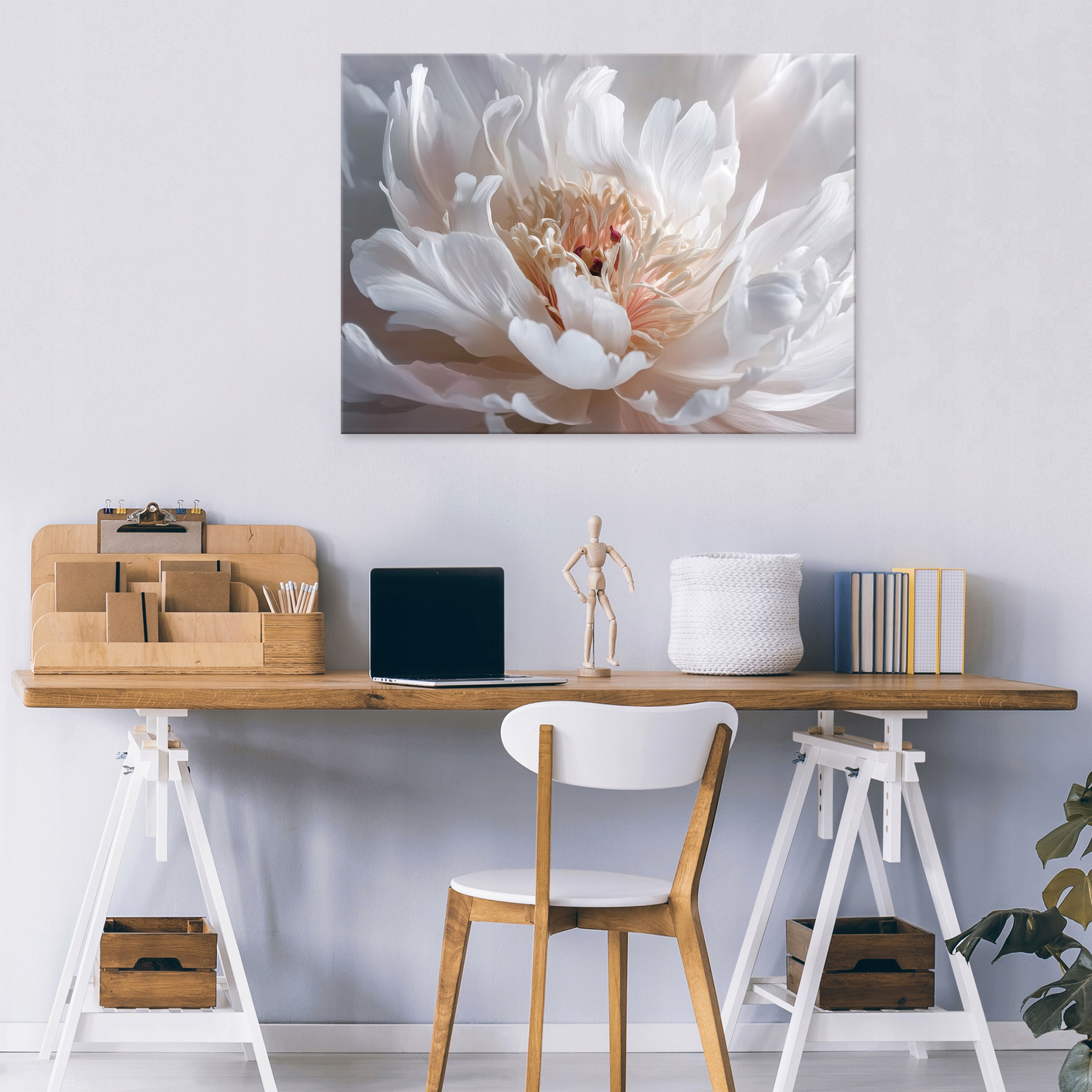 3D abstract painting of white flowers for the bedroom, living room, or kitchen, on canvas (40x30)