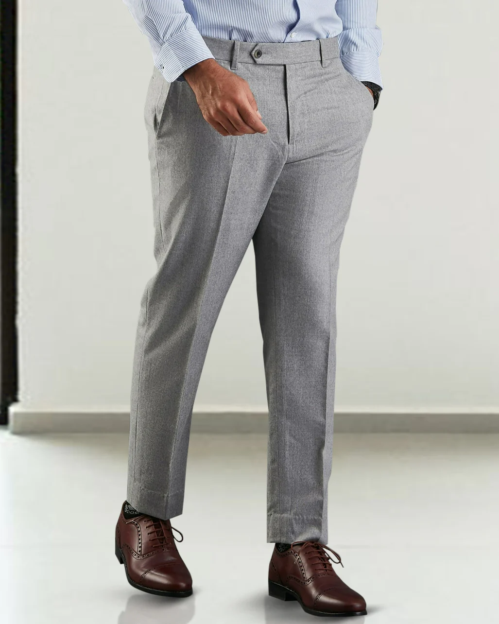 Light Grey Wool Flannel Dress Pant