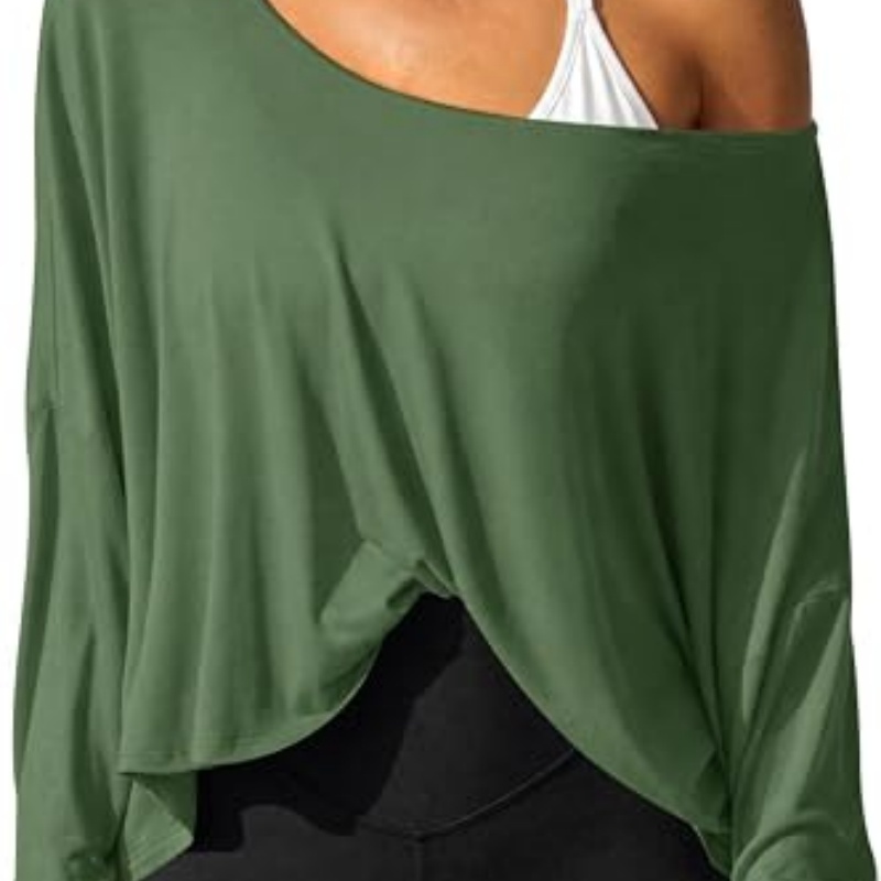 Womens Off the Shoulder Tops Oversized Long Sleeve Workout T Shirts
