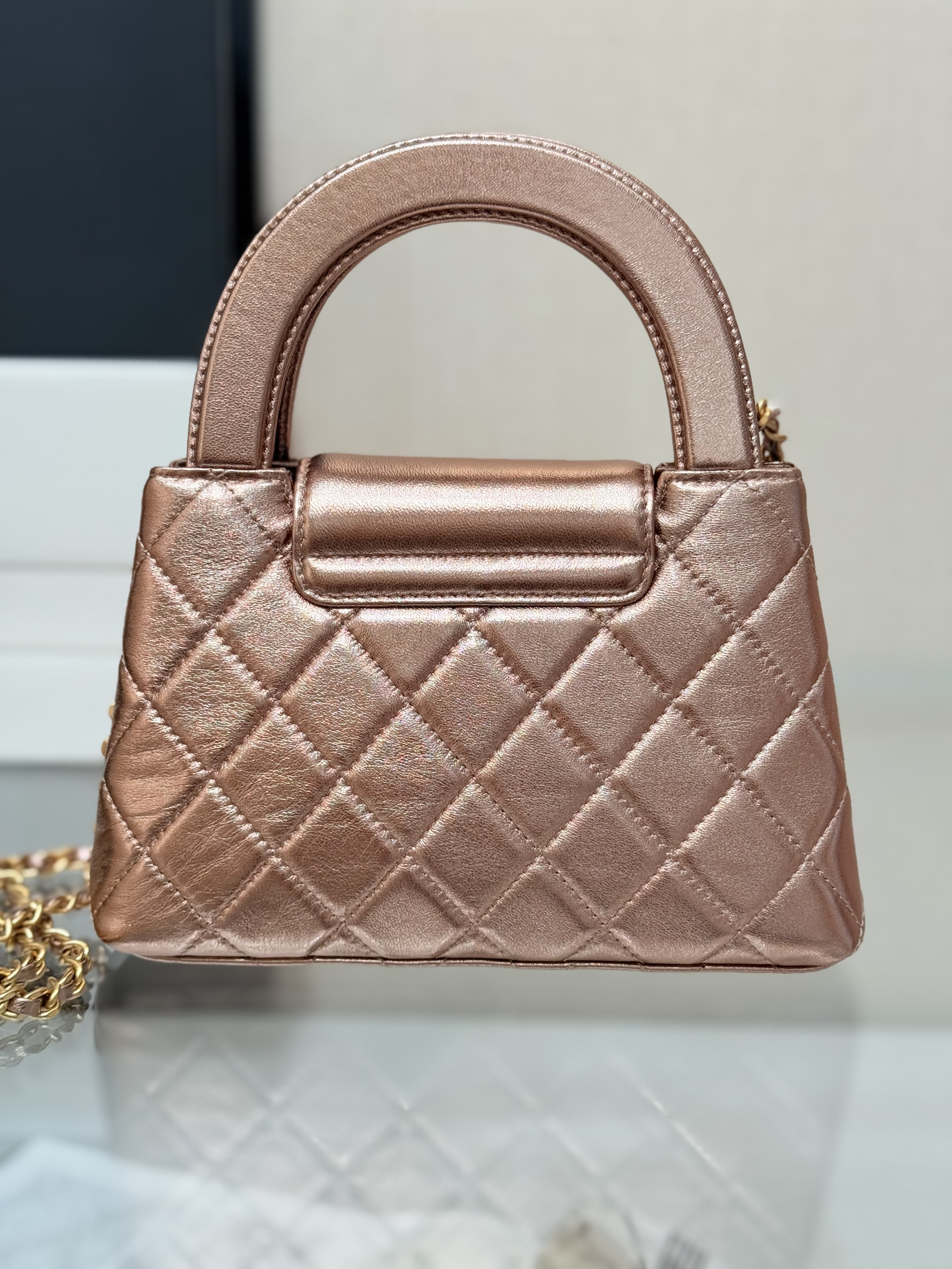 Mini Kelly Bag with Handle（Metallic Rose Gold ） - Mocuir
