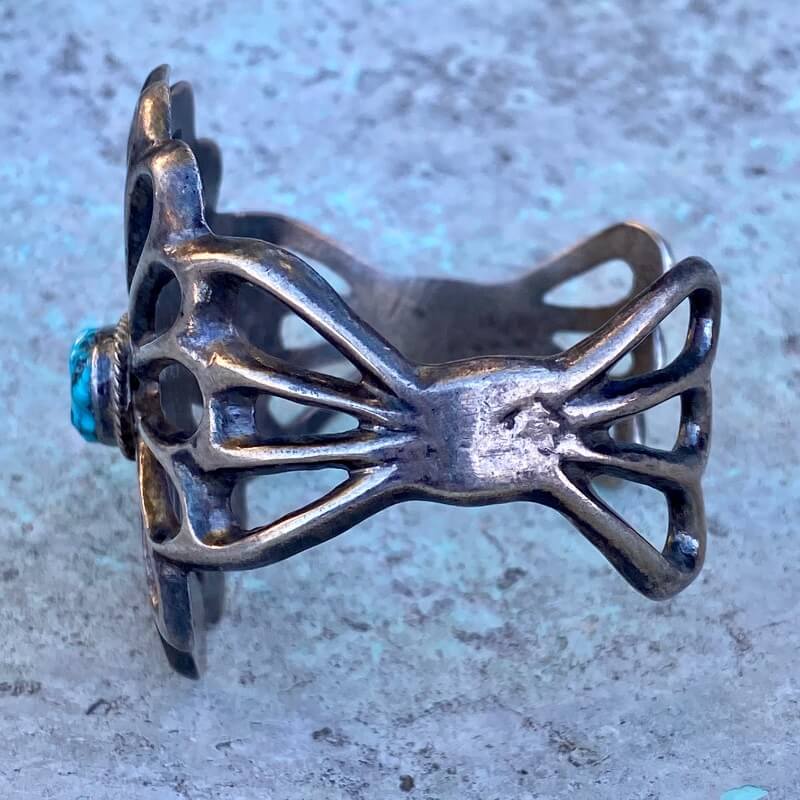Navajo Sand Cast Sterling Silver and Turquoise Bracelet