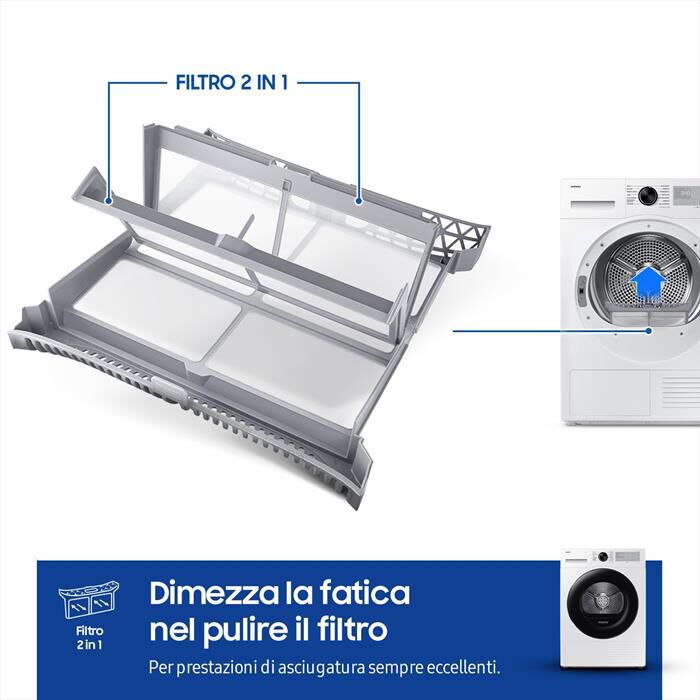 SAMSUNG - Asciugatrice DV90DG52A0AHET 9KG Classe C-Bianco oblò nero display silve
