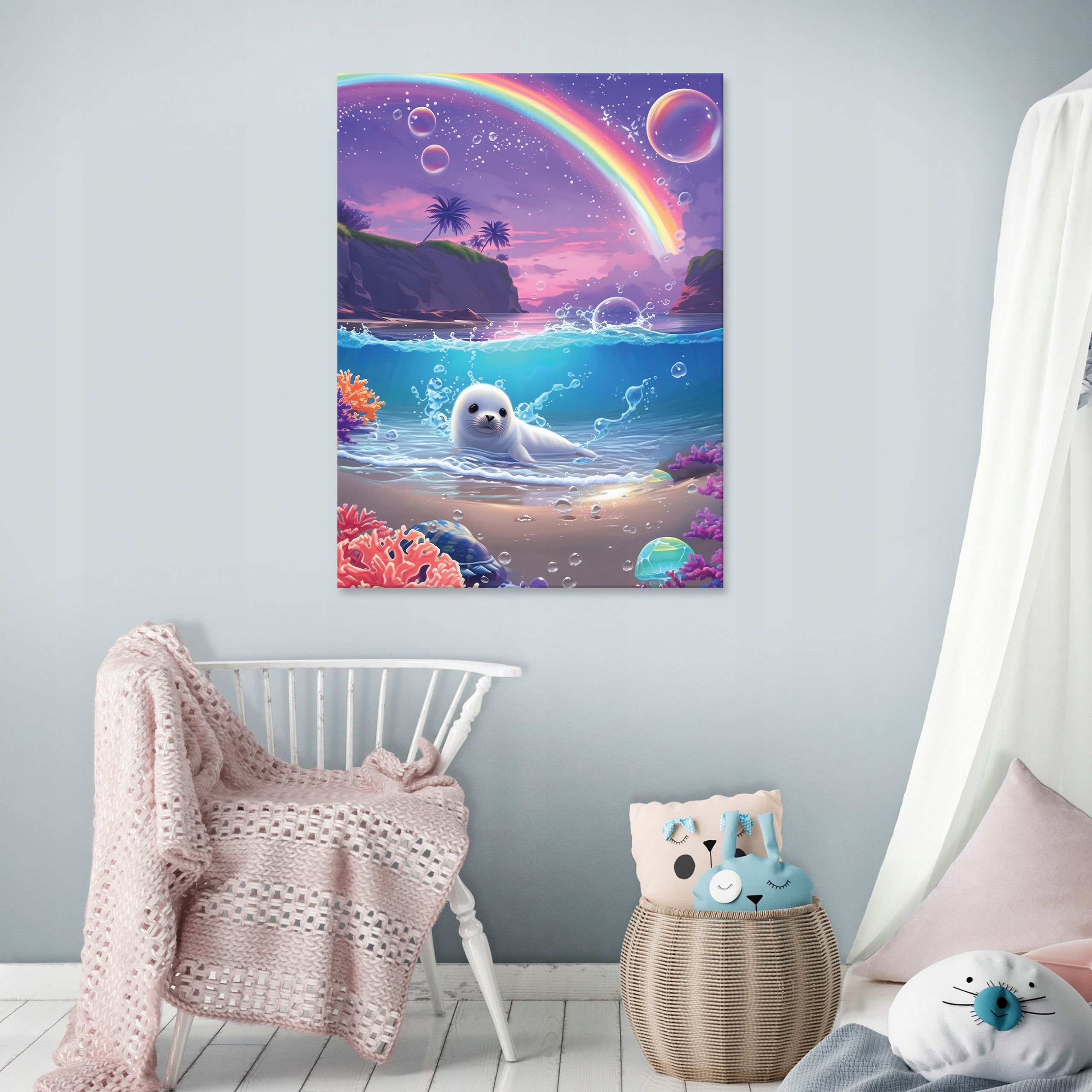 Canvas print of a seal in the ocean for a girl's room, 120x80 cm