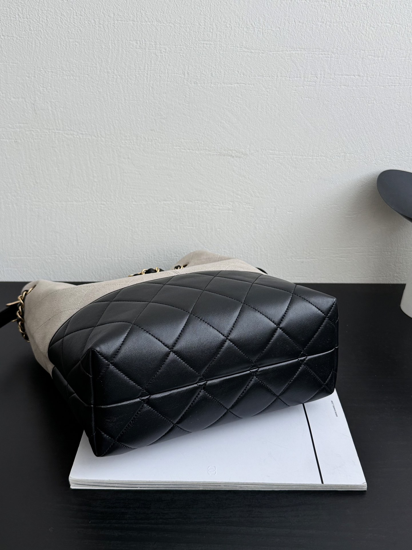 Large Hobo Bag (AS3323) in Beige Suede & Black Calfskin with Gold-Tone Hardware, 24B Fall-Winter Collection - Mocuir