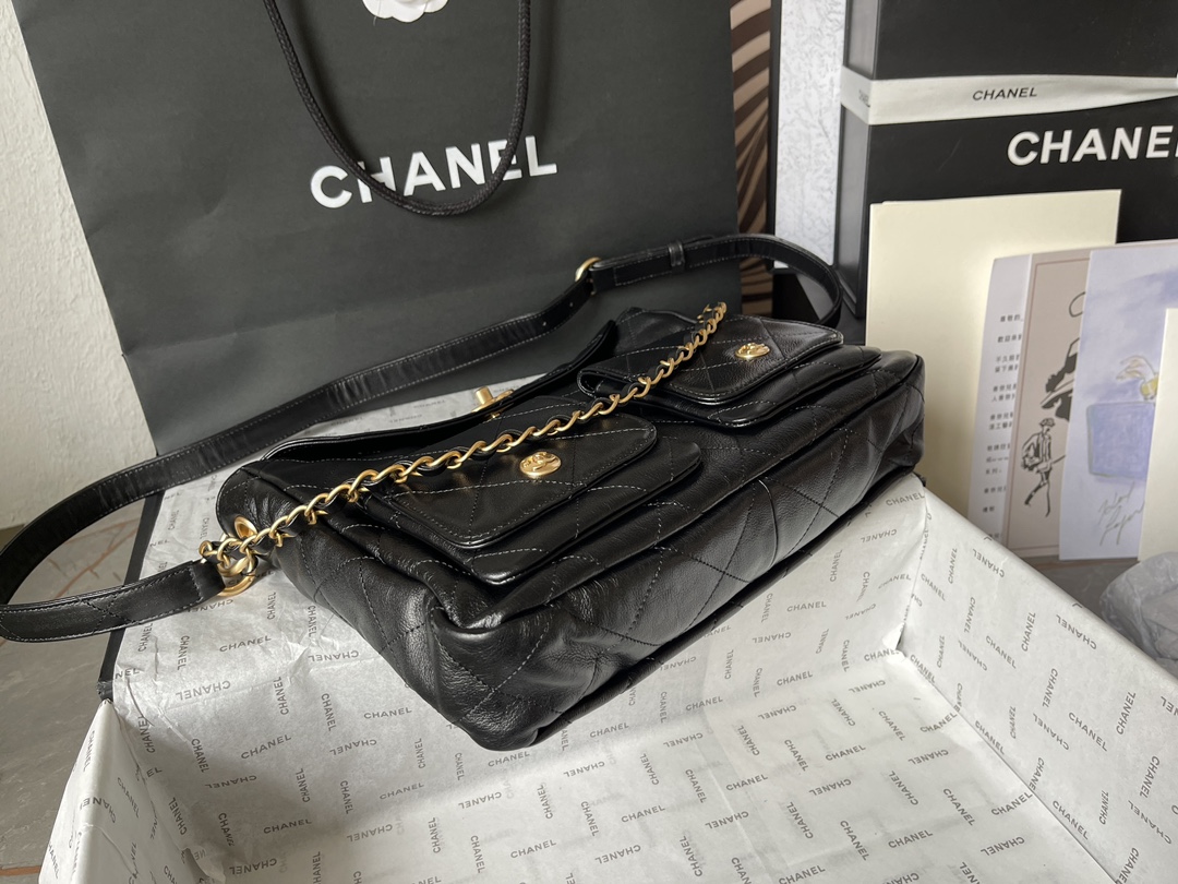 Large Hobo Bag (AS4668) in Black Shiny Calfskin with Gold-Tone Hardware, 24P Pre-Fall Collection - Mocuir