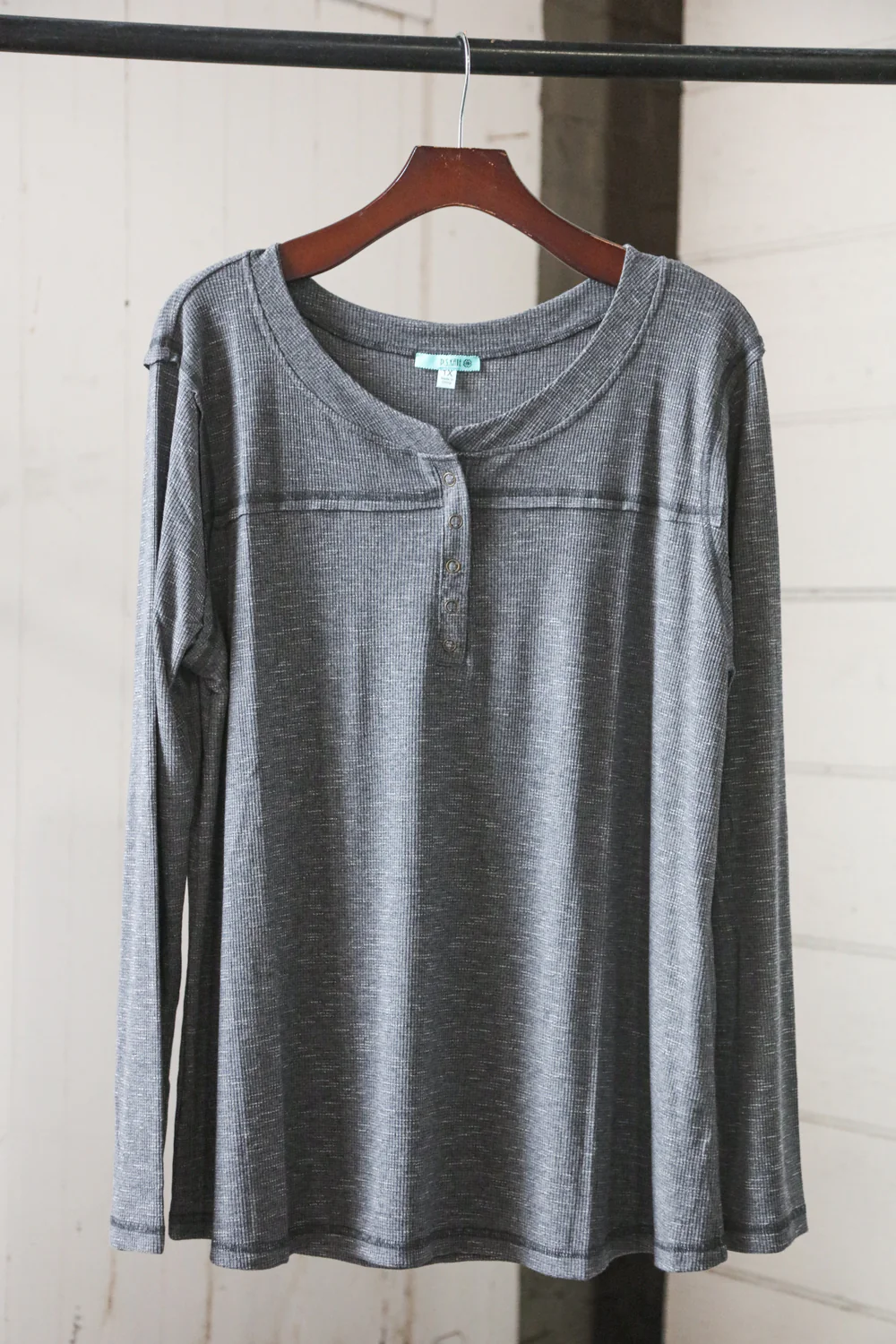 Plus Charcoal Henley Blouse