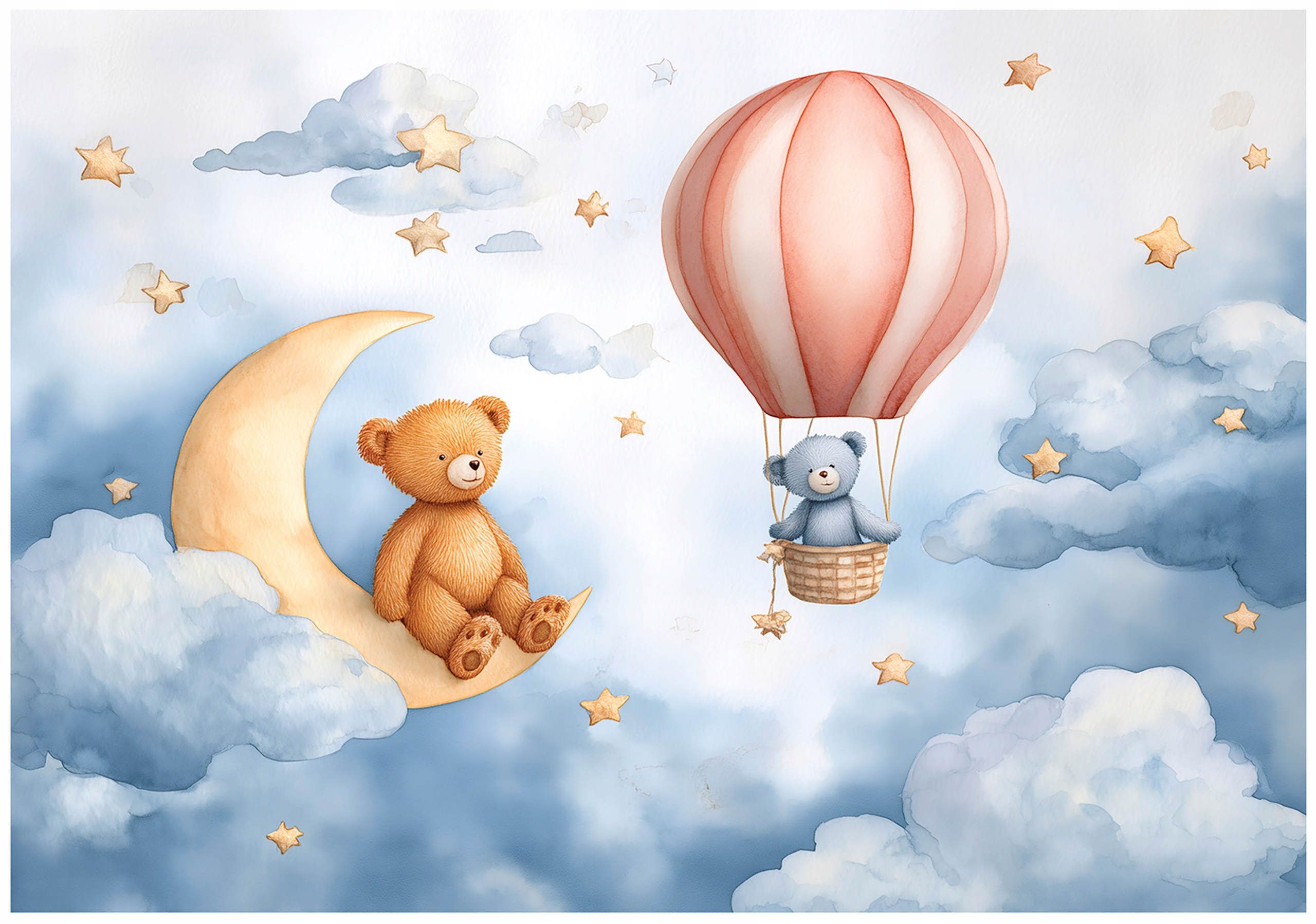 Children's wall mural clouds balloons bear moon children's wallpaper