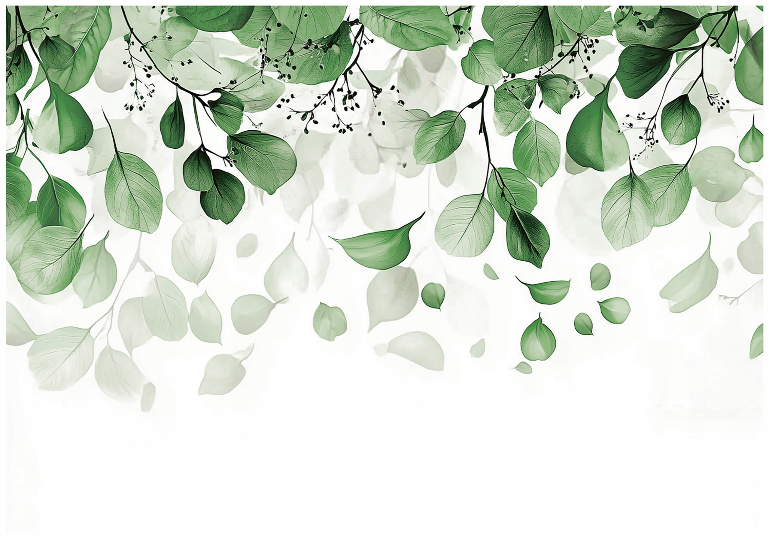 Green and white leaf wall mural for bedroom or living room, non-woven wallpaper,