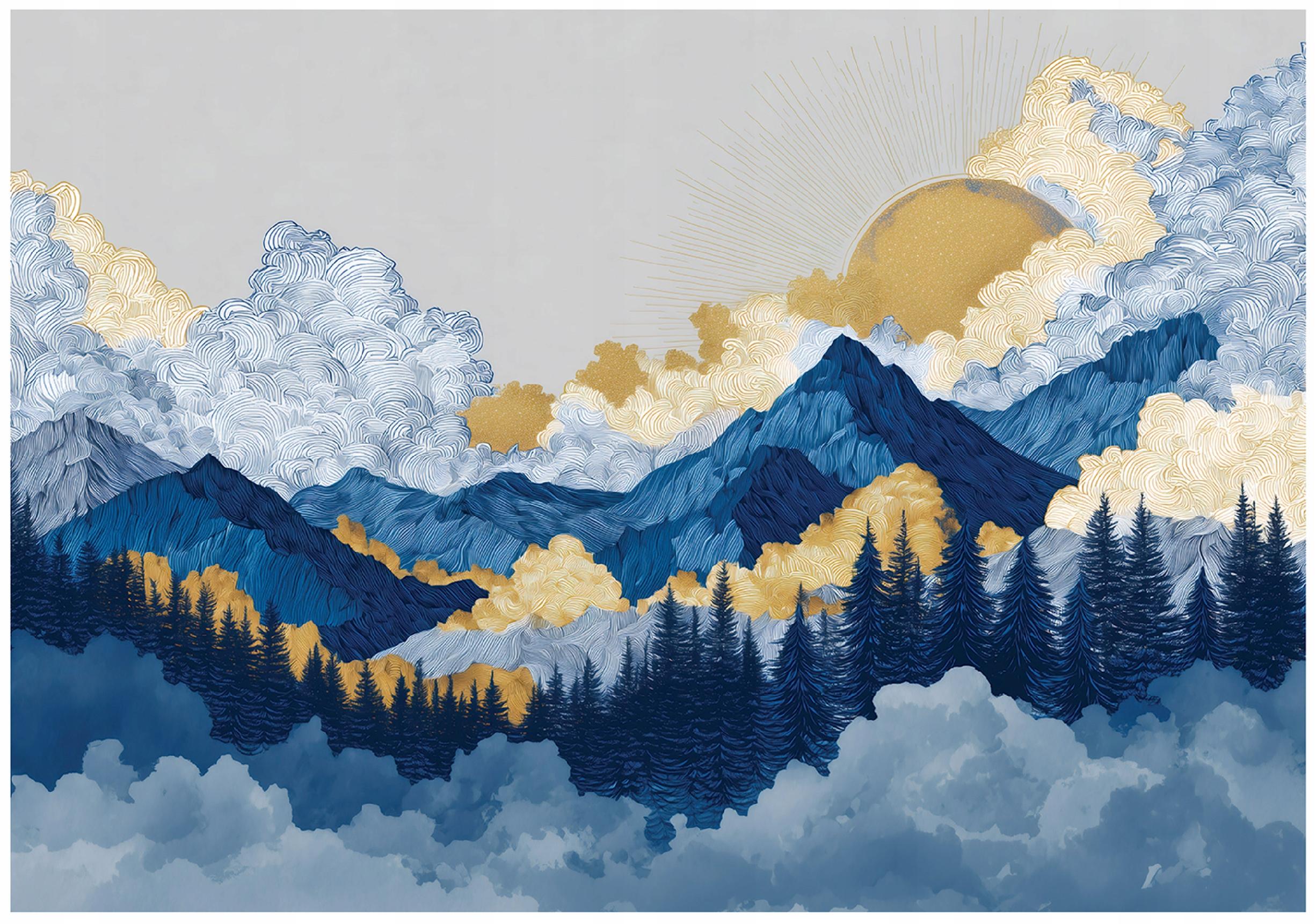 Wall mural mountains forest watercolor bedroom living room wallpaper non-woven