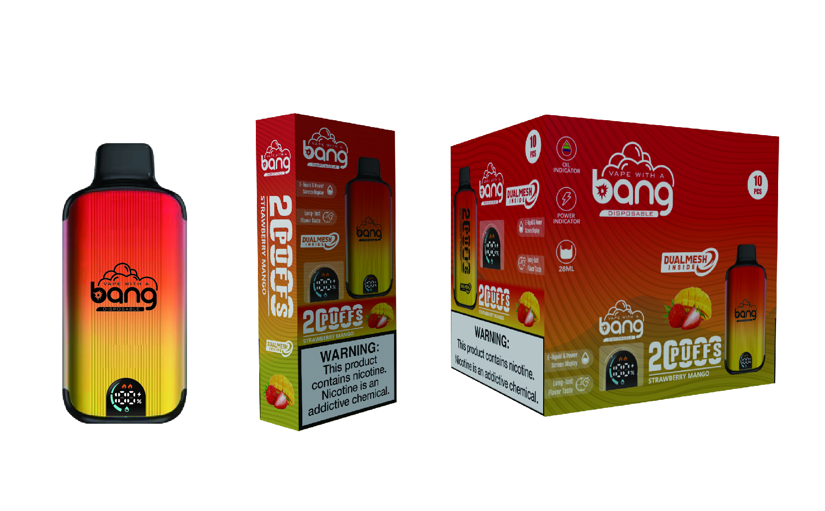 （3 pieces）Bang 20000 Puffs New Product LED Display Disposable Vape