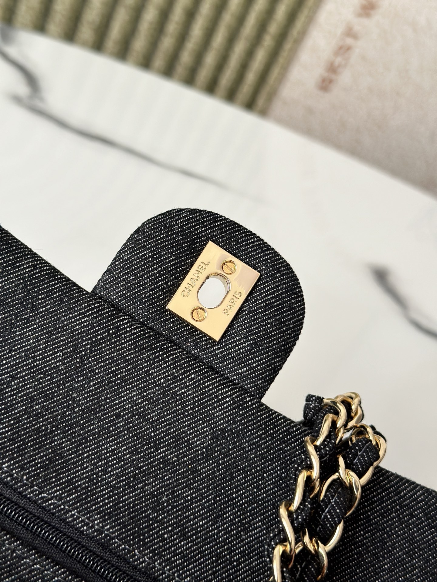 Black Denim Quilted Medium Classic Flap Bag with Gold Hardware - Mocuir