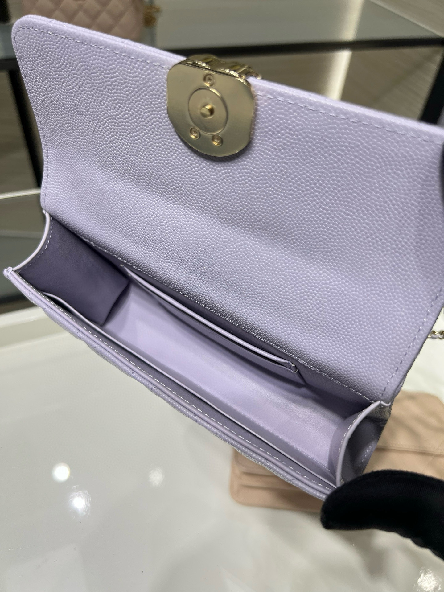 26S Spring-Summer Collection AP3238 Mini Top Handle Flap Bag in Purple Quilted Grained Calfskin (Caviar) with Gold-Tone Hardware - Mocuir