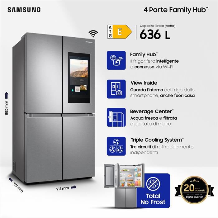 SAMSUNG - Frigorifero 4 porte RF65DG9H0ESREF Classe E 637 lt-Inox Spazzolato