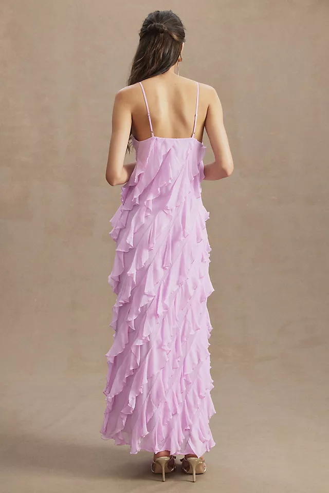 Chic Bias-Cut Ruffled V-Neck Gown LILAC