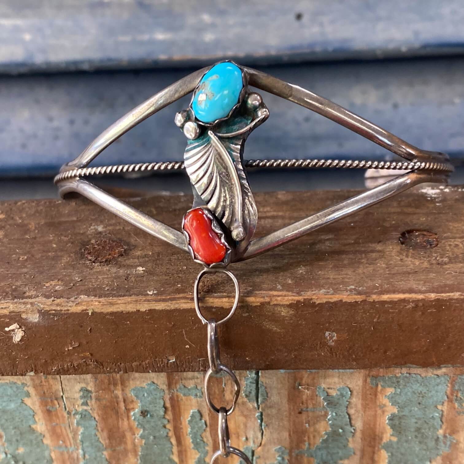 Vintage Navajo Sterling Silver Turquoise Slave Bracelet