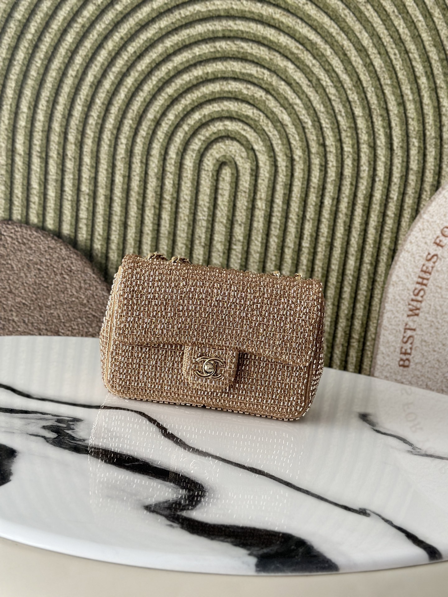 Classic Flap Mini in Gold Crystal Embellished Lambskin with Gold-Tone Hardware - Mocuir