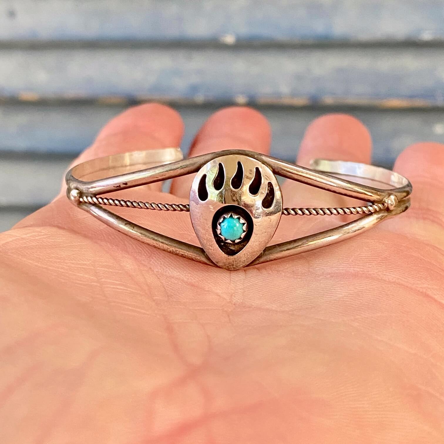 Vintage Navajo Sterling Silver Shadowbox Turquoise Bracelet