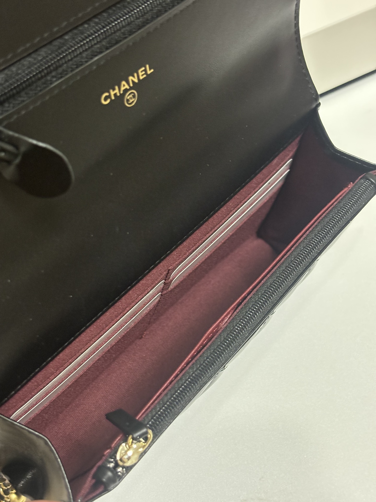 Classic Quilted Lambskin Wallet on Chain with Gold Ball in Black (Gold Hardware) - Mocuir