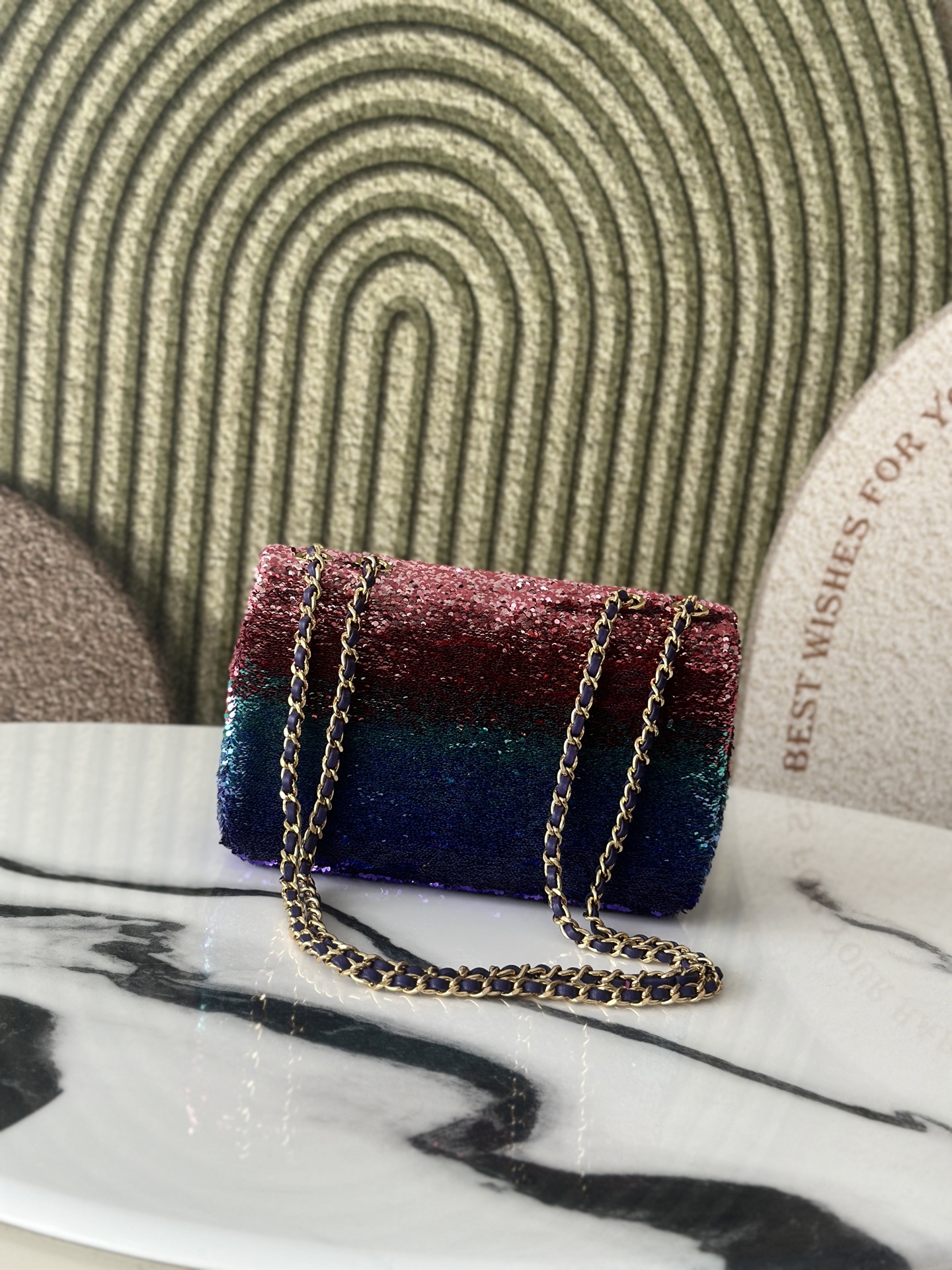 Limited Edition Ombré Rainbow Sequin Mini Classic Flap Bag with Gold-Tone Hardware - Mocuir