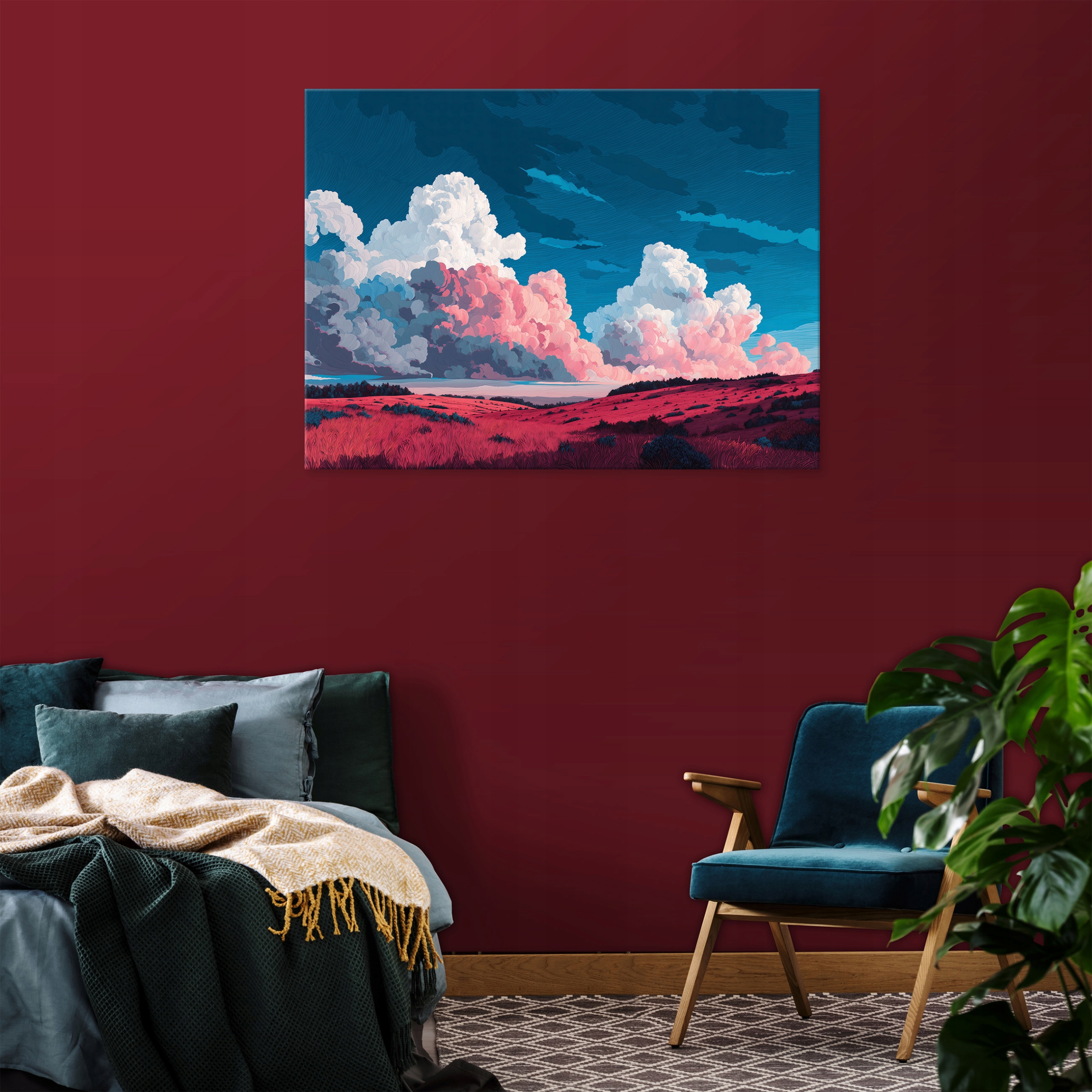 Watercolor landscape painting for the bedroom or living room on canvas, 100x70