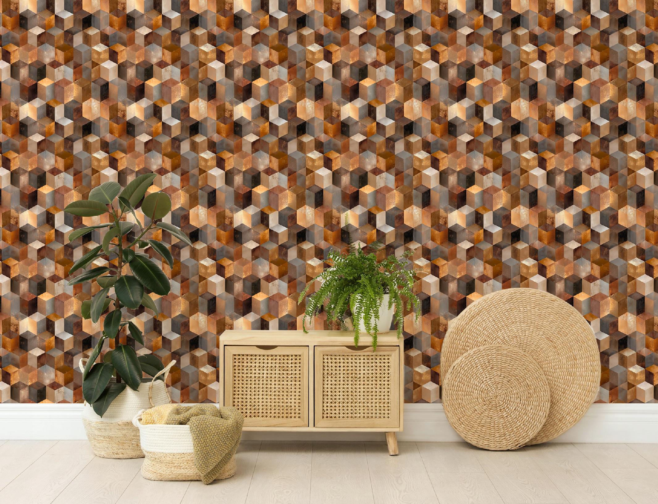 Retro geometric abstract wallpaper on non-woven fabric for living room and bedroom walls