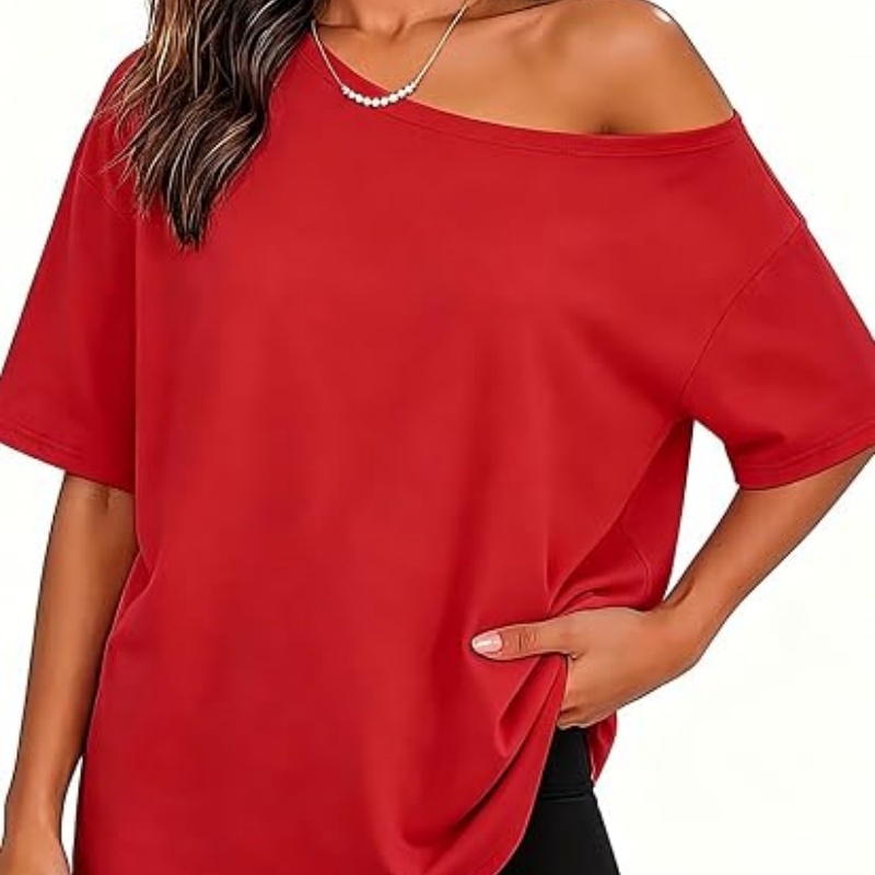 Off Shoulder Tops for Women Oversized Short Sleeve Summer Tshirts