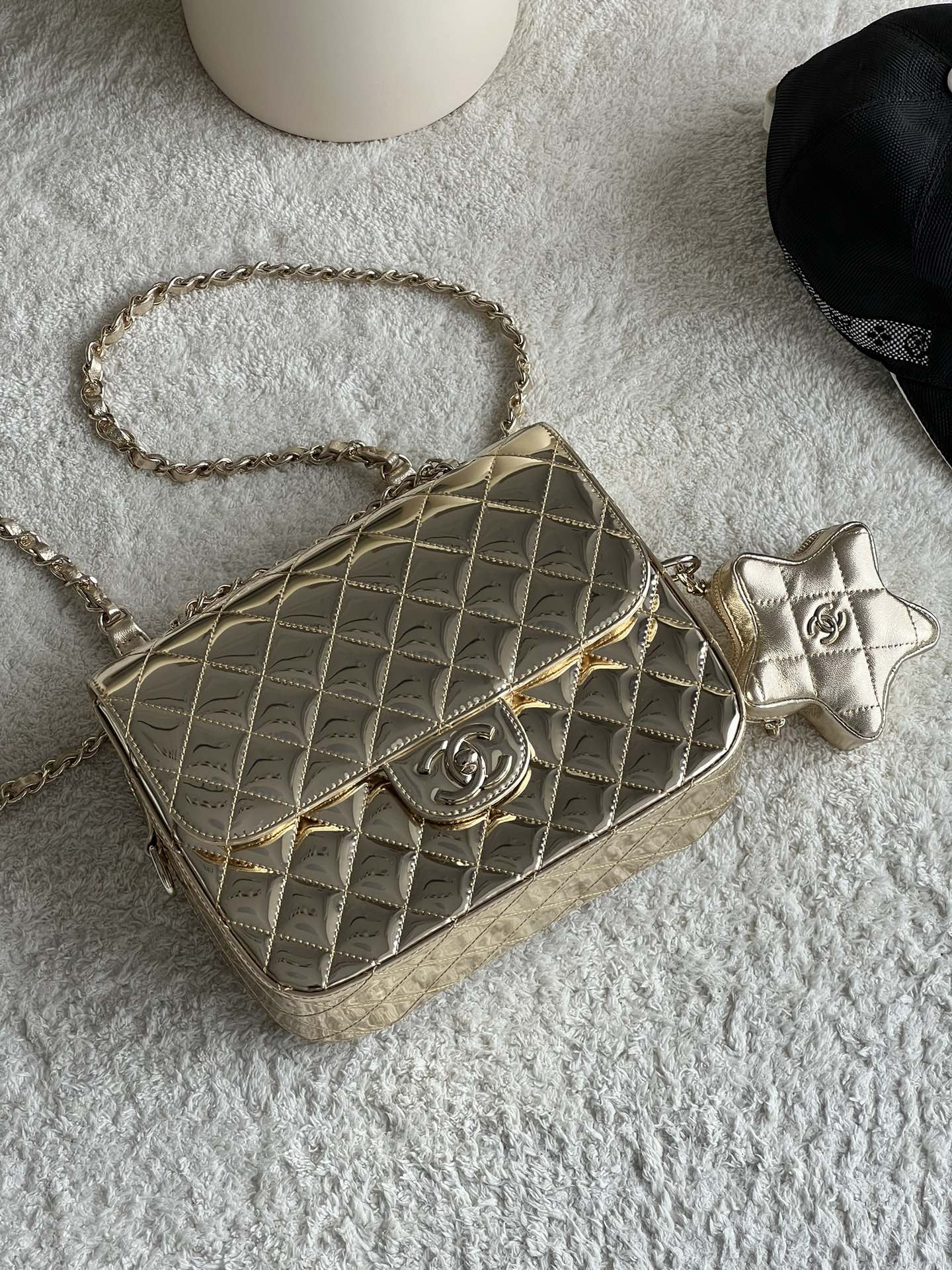 24C Mirror Calfskin Backpack & Star Coin Purse AS4649 in Metallic Gold with Light Gold-Tone Hardware - Mocuir