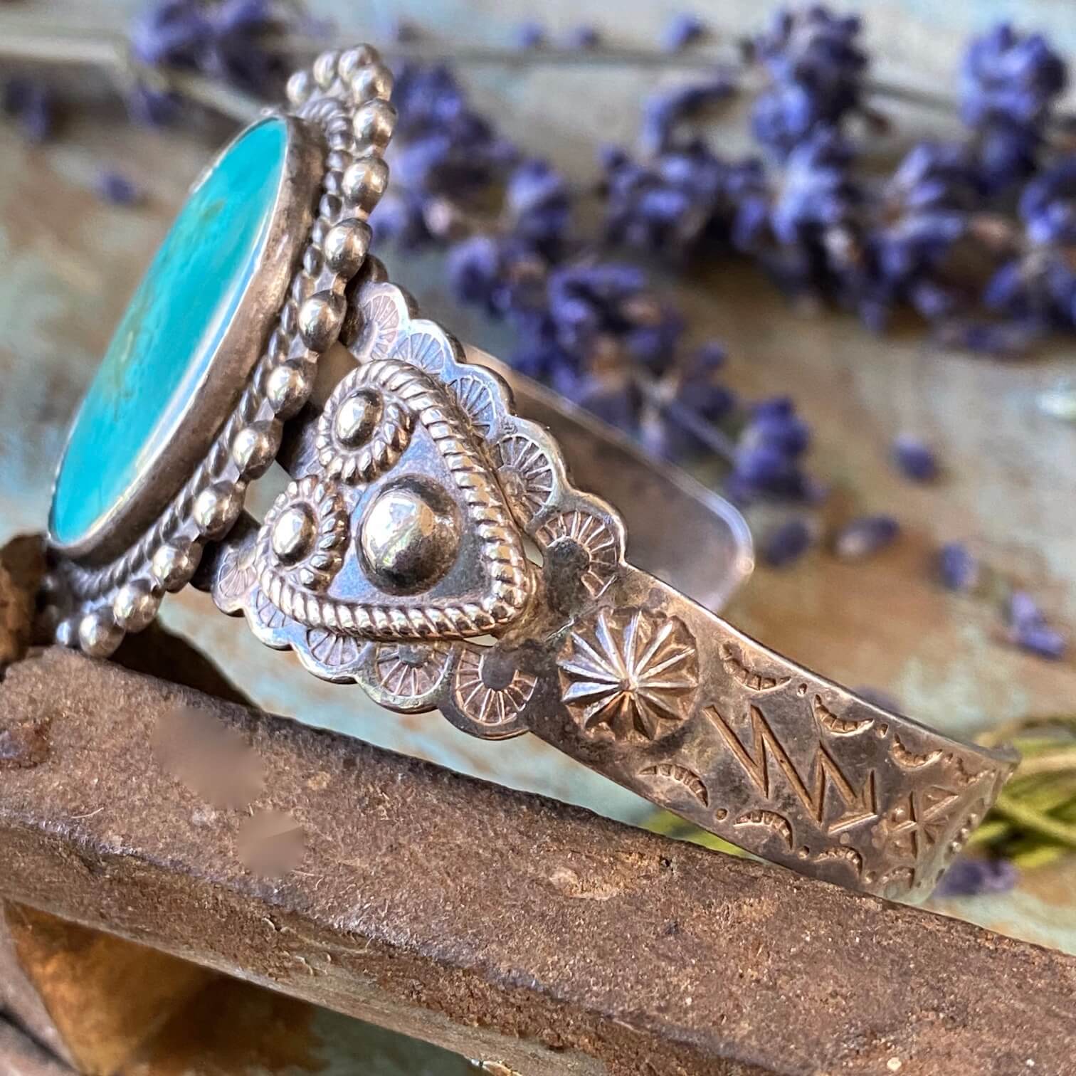 Navajo Sterling Silver Turquoise Bracelet Hearts Jane Popovich