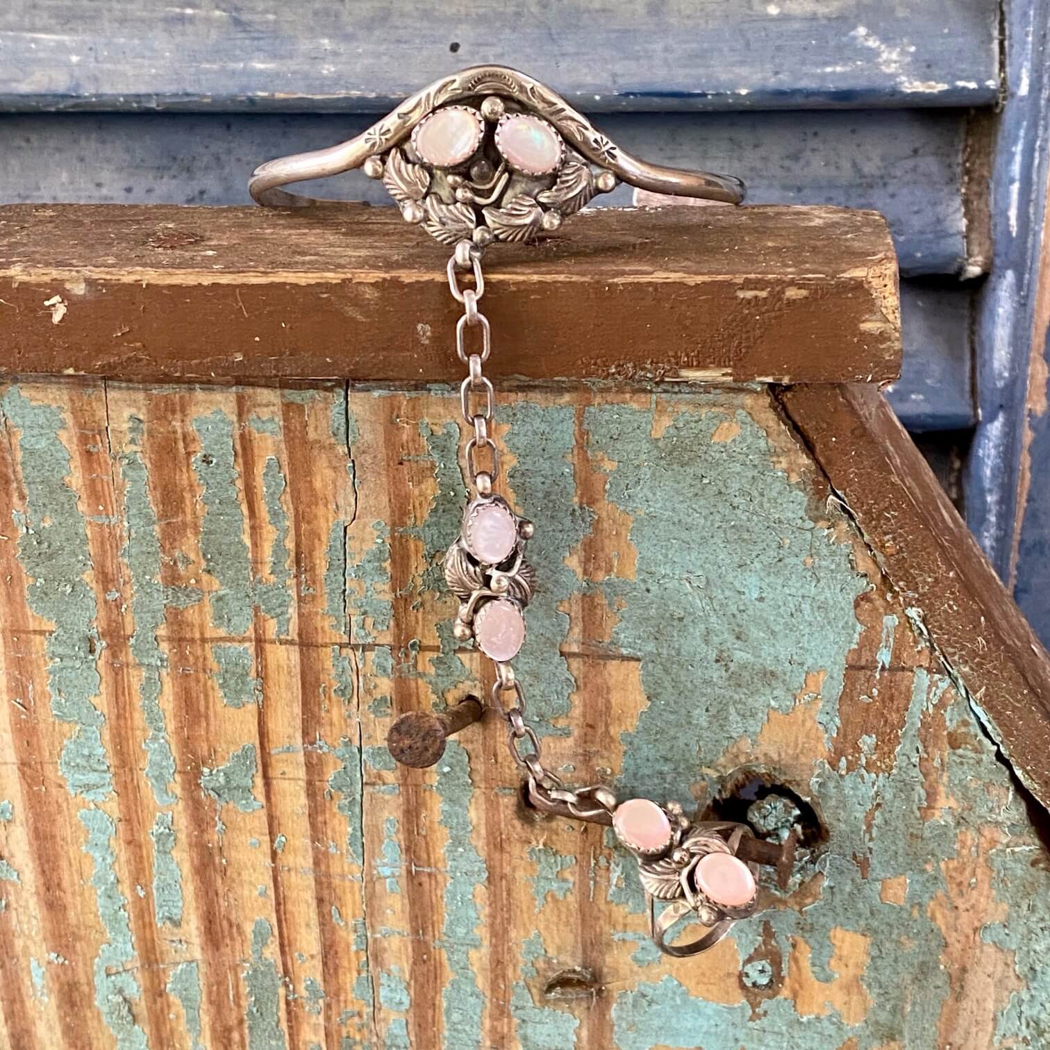 Navajo Sterling Silver Slave Bracelet with Mother of Pearl