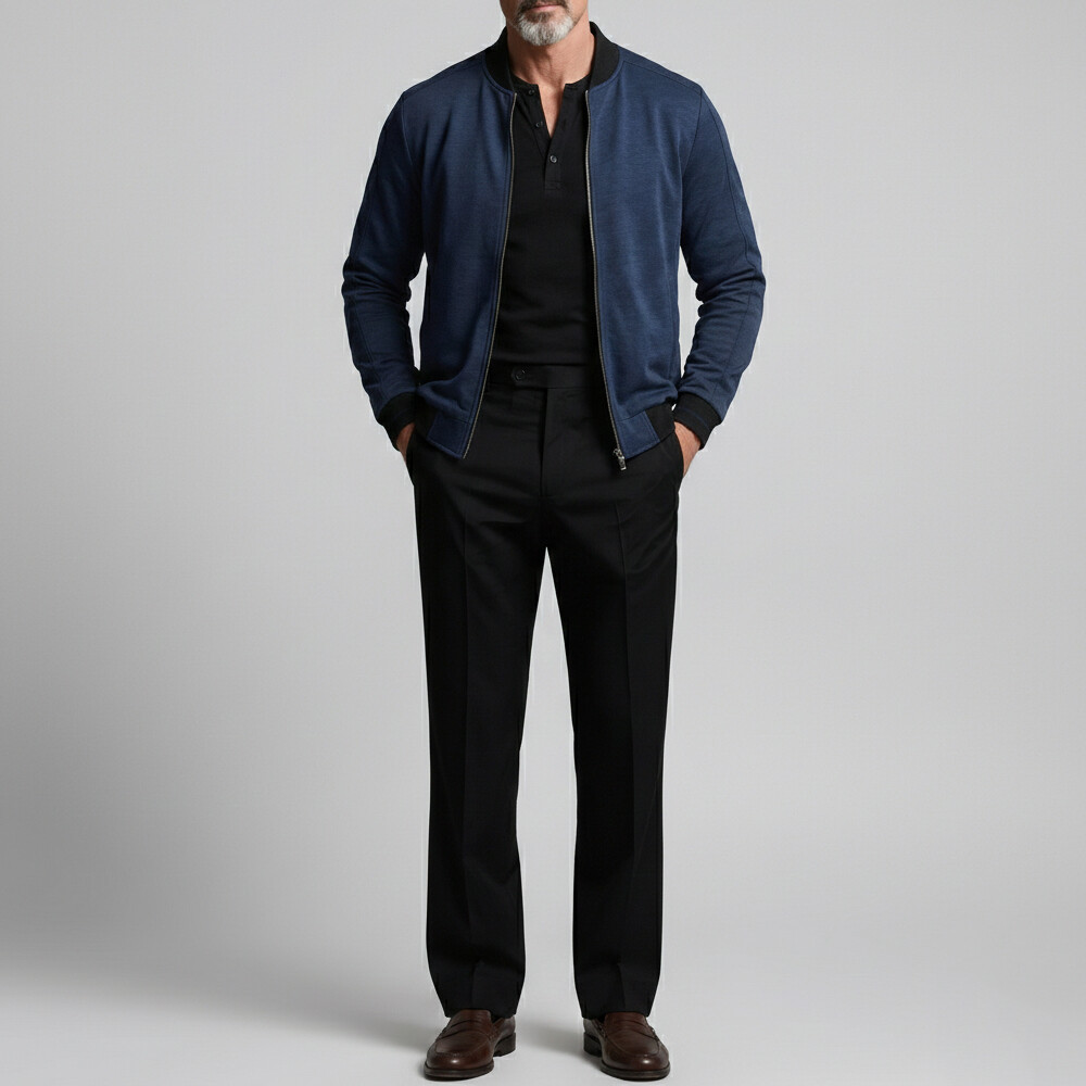 Men's Casual Solid Zipper Long Sleeve Jacket