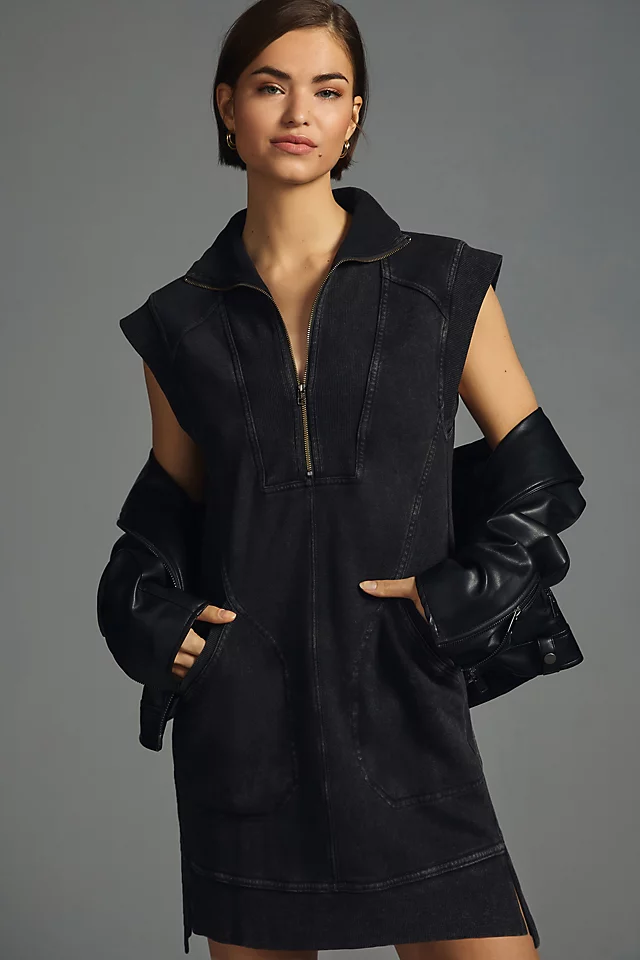 Modern Zip-Front Mini Dress BLACK