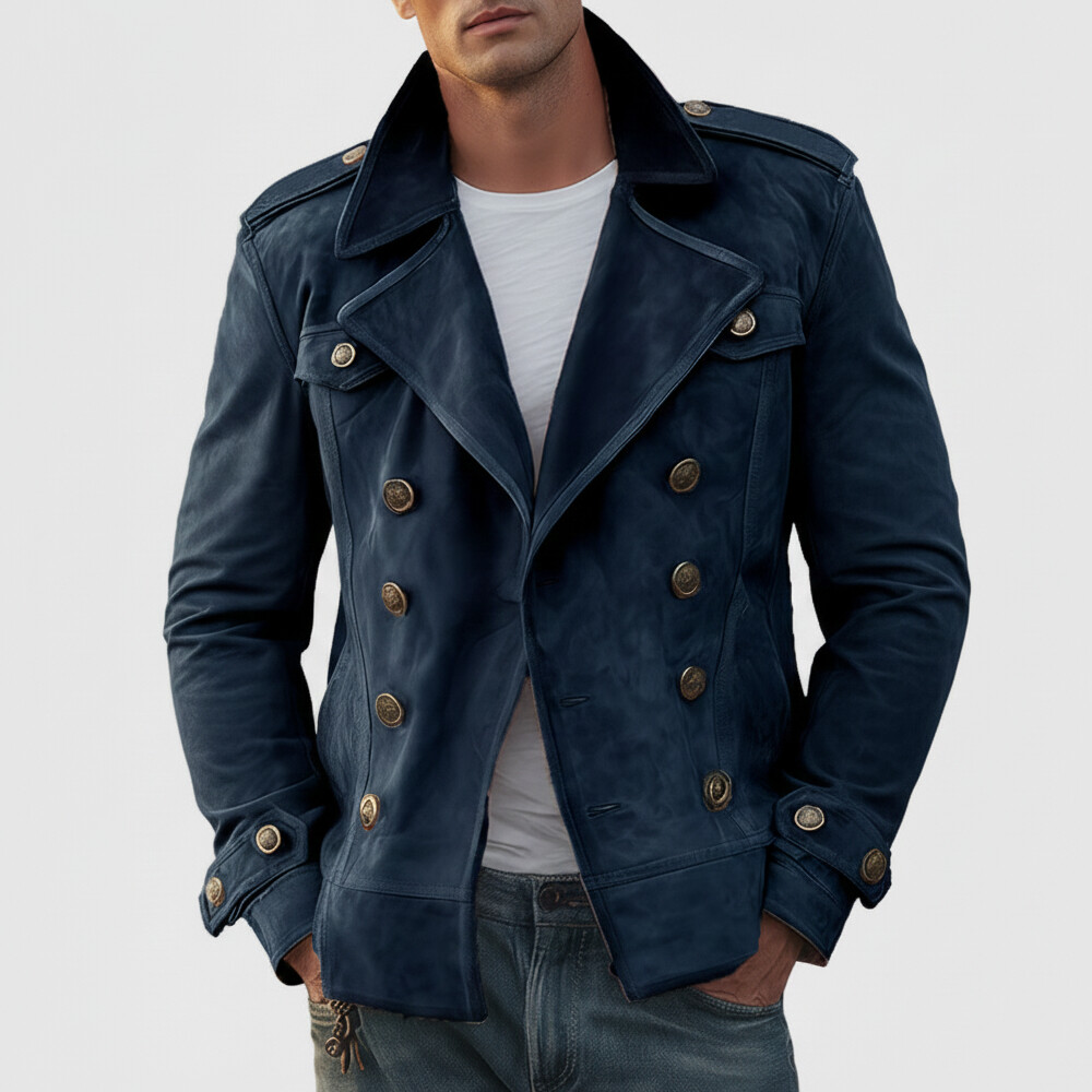 Men's Brown Lapel Collar Double Breasted Long Sleeve Suede Jackets