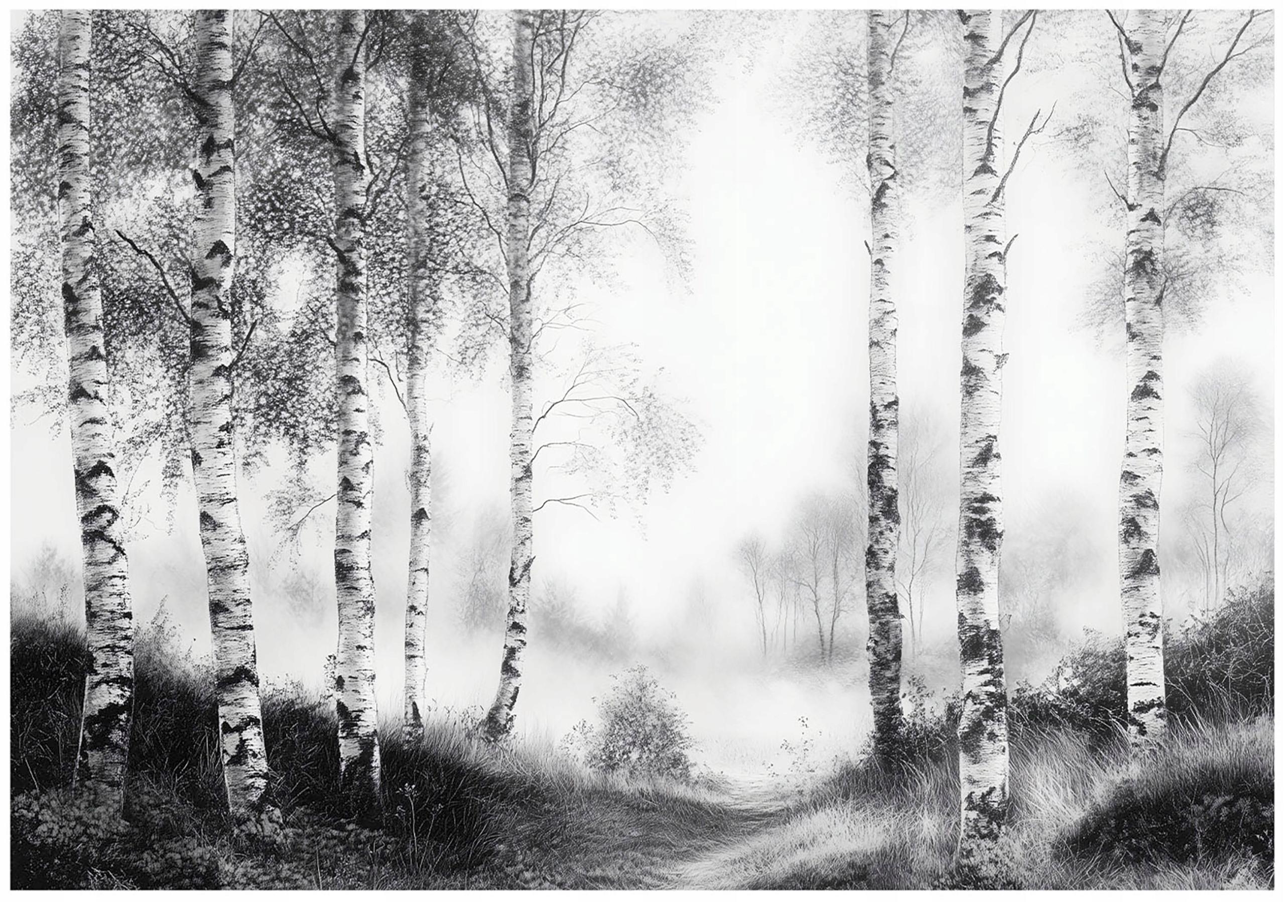 Wall mural forest trees black and white bedroom living room wallpaper non-woven