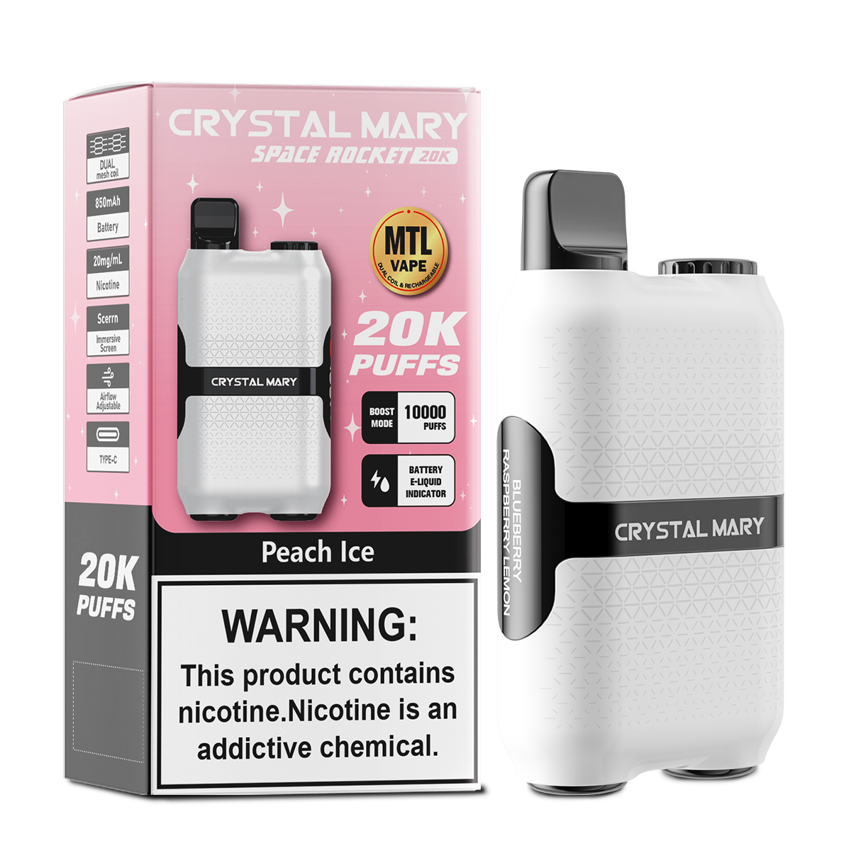 （3 pieces）CRYSTAL MARY 20000 20K Puffs Vape Dual Mesh LED Display Disposable Vape EU Warehouse