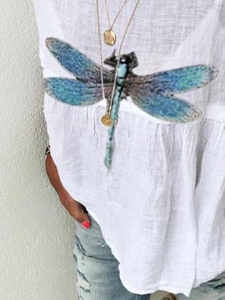 Dragonfly printed cotton and linen shirt