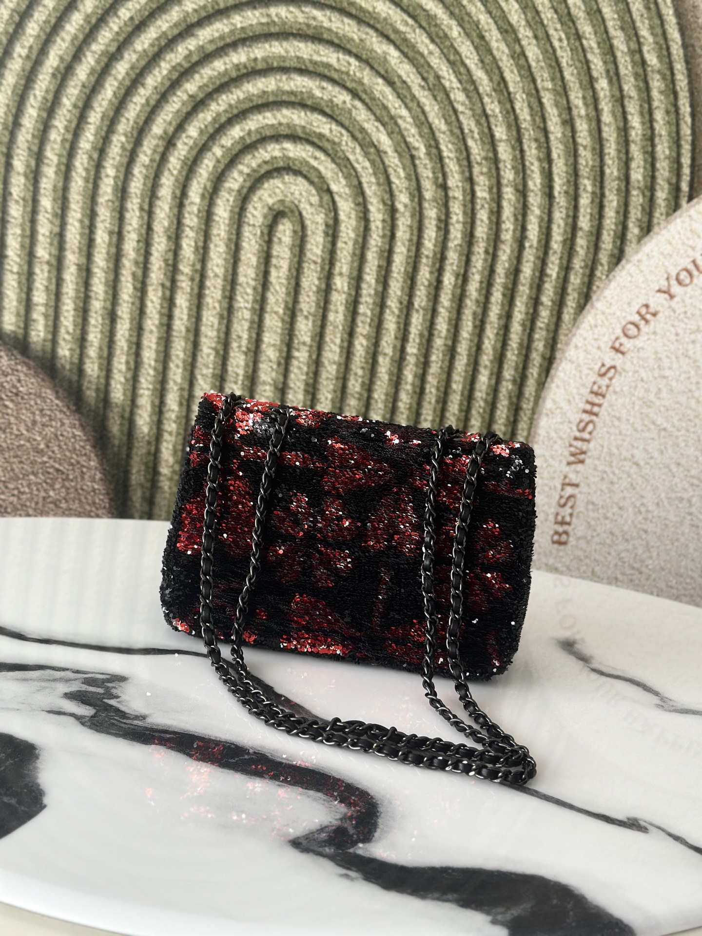 Limited Edition Red & Black Sequin Classic Flap Bag with Gunmetal Hardware - Mocuir