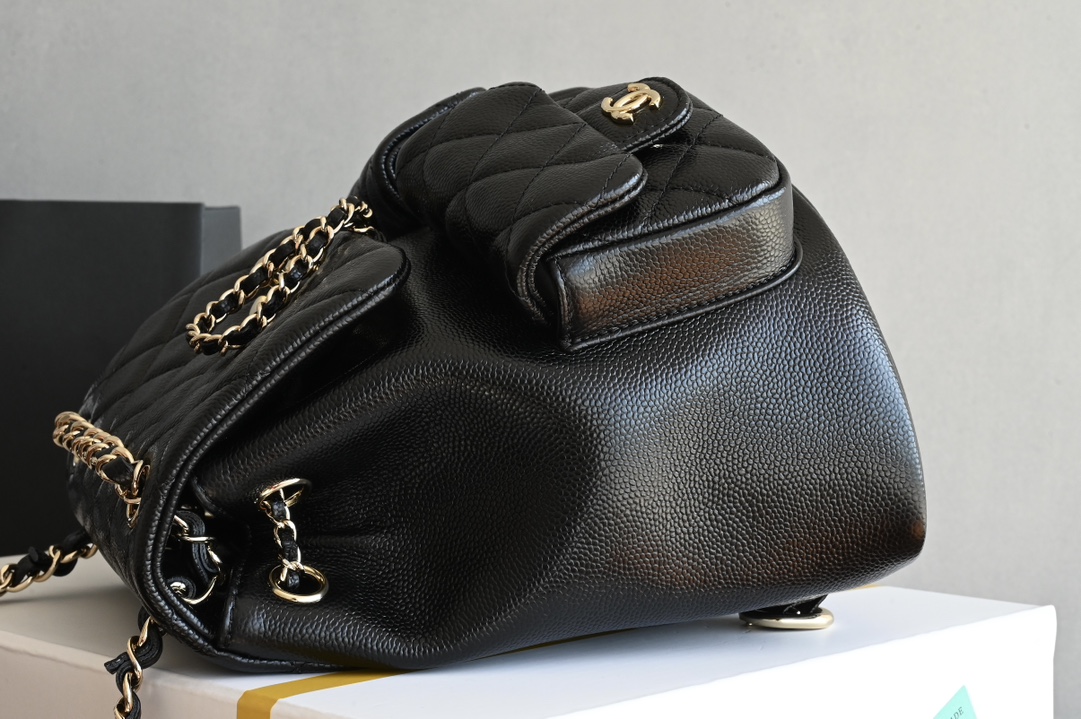 25P Duma Backpack in Black Caviar Leather with Light Gold-Tone Hardware (Model AS4376) - Mocuir